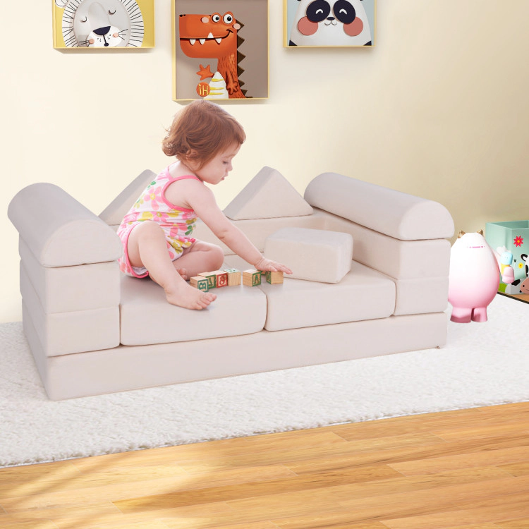 Hivvago 9-Piece Climb and Crawl Foam Floor Playset with Breathable Suede Fabric