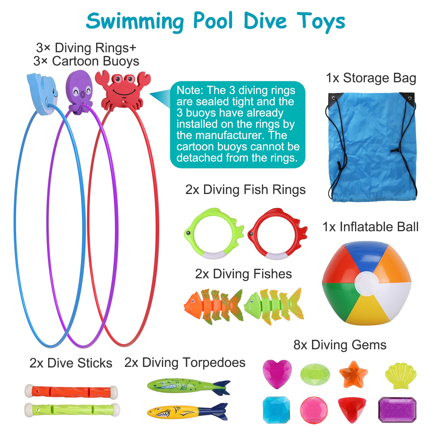 GBruno 24-Piece Swimming Pool Diving Toy Set
