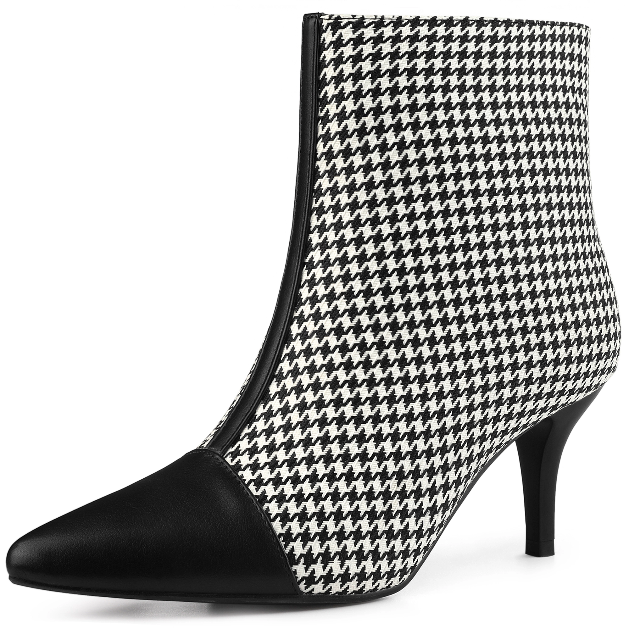 BLISSFUL STEP Women Houndstooth Pointed Toe Stiletto Heels Ankle Booties