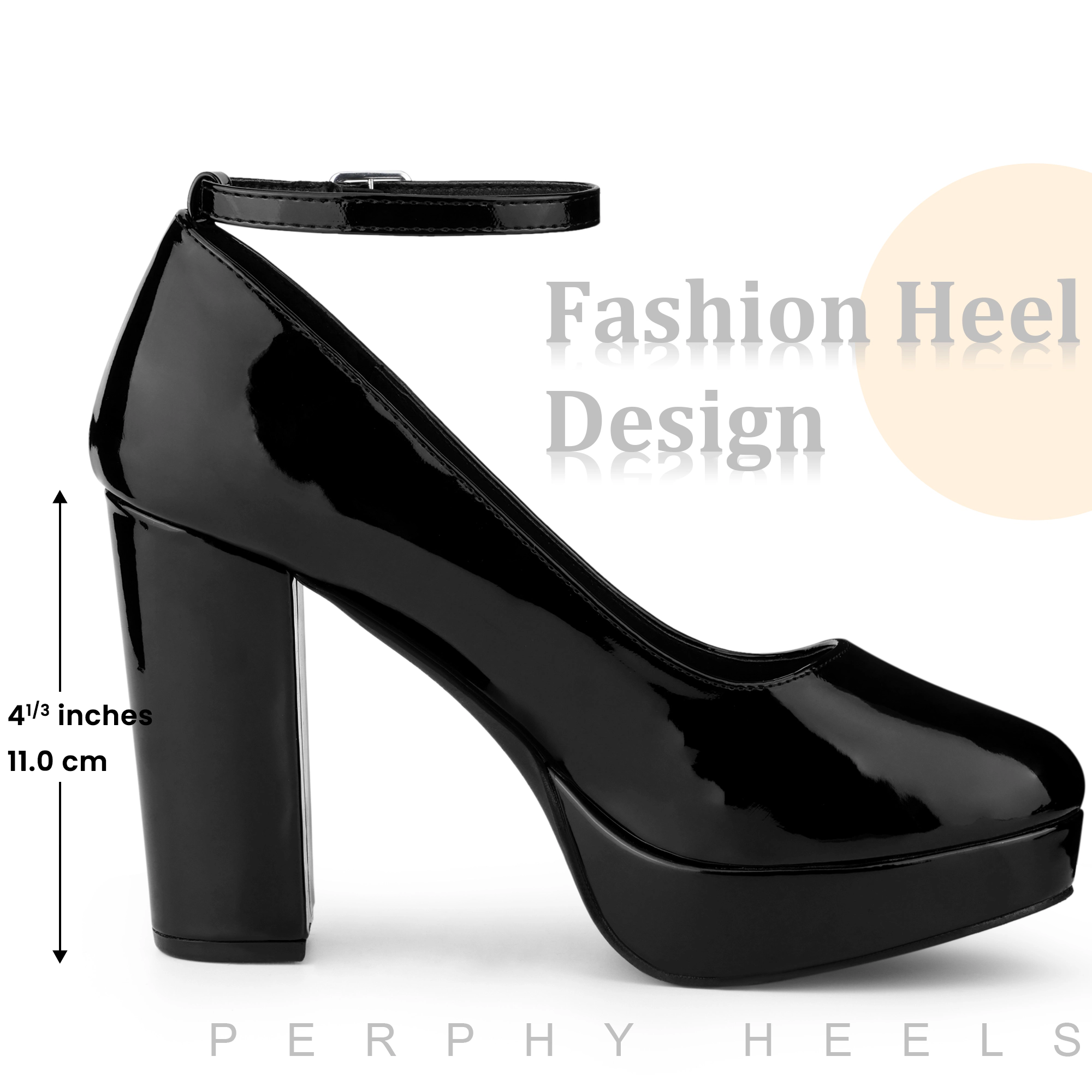 BLISSFUL STEP Women's Ankle Strap Platform Chunky Heels Mary Jane Pumps