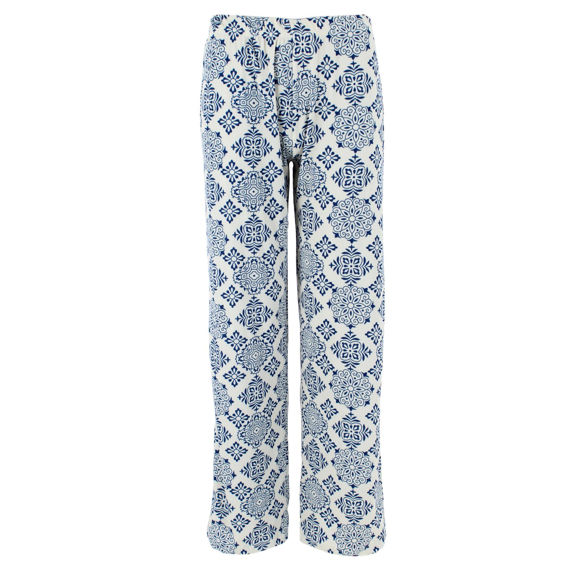 CTM Women's Patterned Button Down Short Sleeve Pajama Set