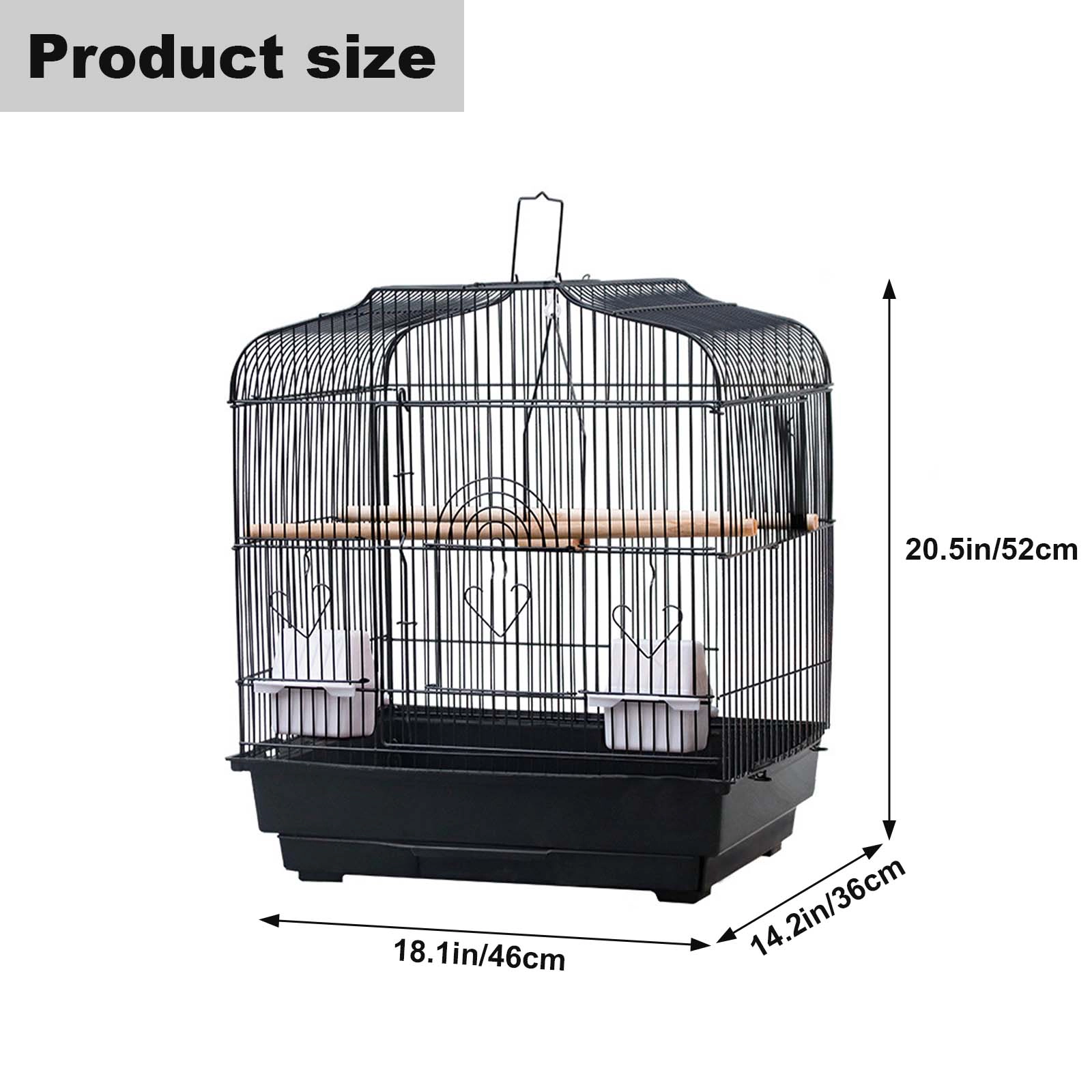 Portable Metal Travel Bird Cage, Lightweight Display Aviary for Parrots Small Pet Birds, Black