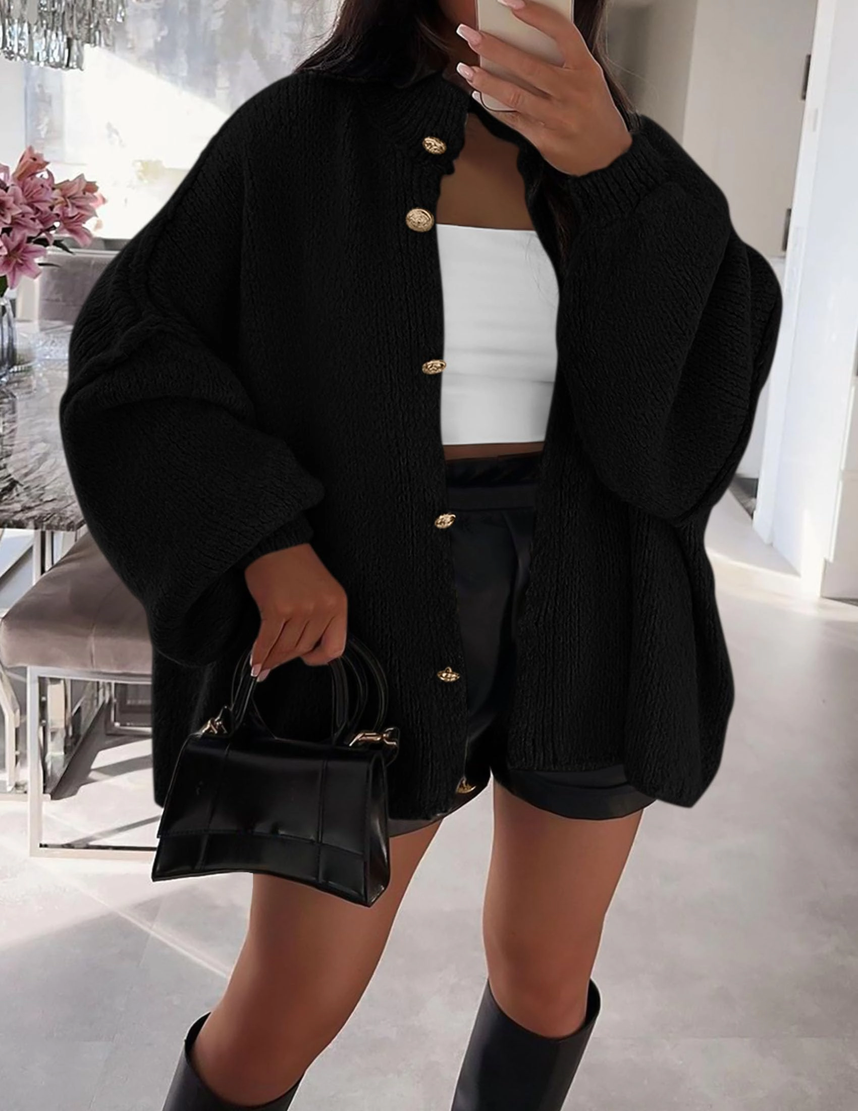 KOJOOIN Women's Oversized Chunky Knit Cardigan Button Front Ribbed Loose Fit Sweater Fall Winter Outerwear