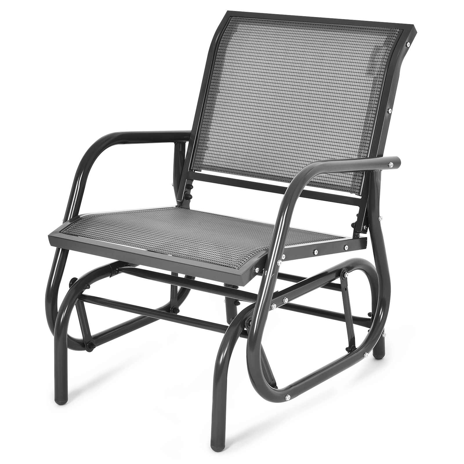 SUGIFT Outdoor Single Swing Glider Rocking Chair with Armrest 330-Lb Capacity Brown Gray Black Turquoise