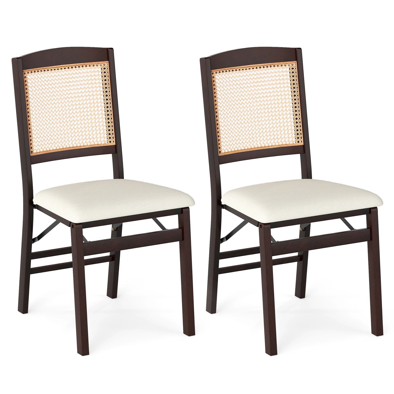 LJG Folding Dining Chairs Set of Rubber Wood with Linen Padded Seat