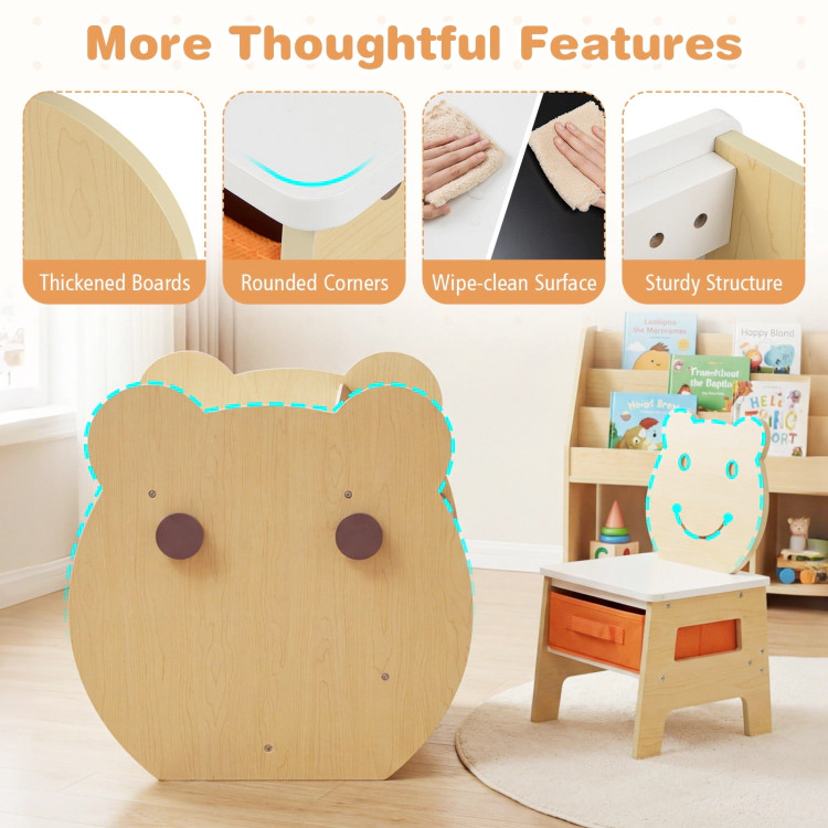 Hivvago 3-In-1 Kids Art Table And Chair With Storage And Reversible Whiteboard Chalkboard For Ages 3-10 Years Old