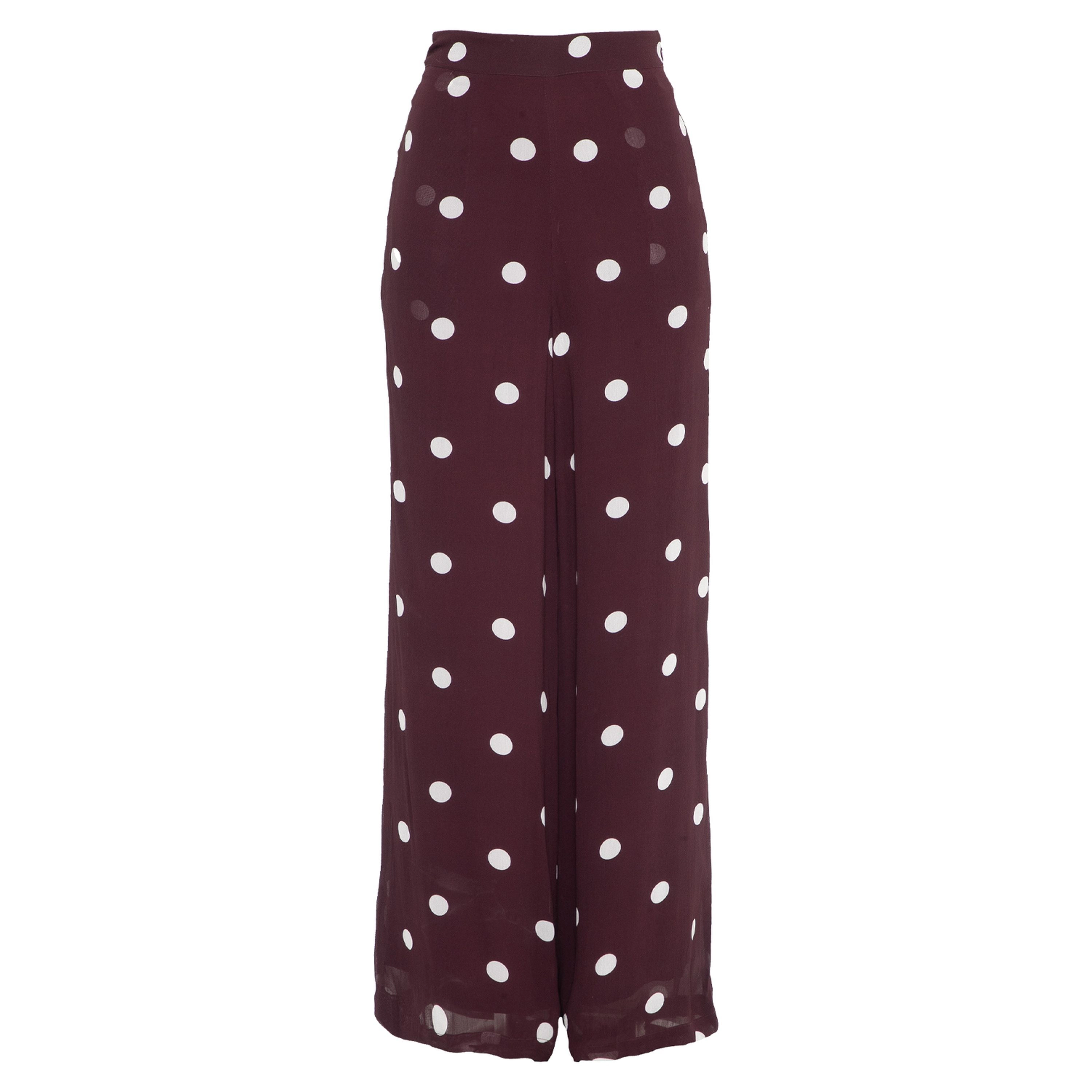 Rose & Nancy Women's Saphi Burgundy Polka Dot Print Wide Leg Trouser