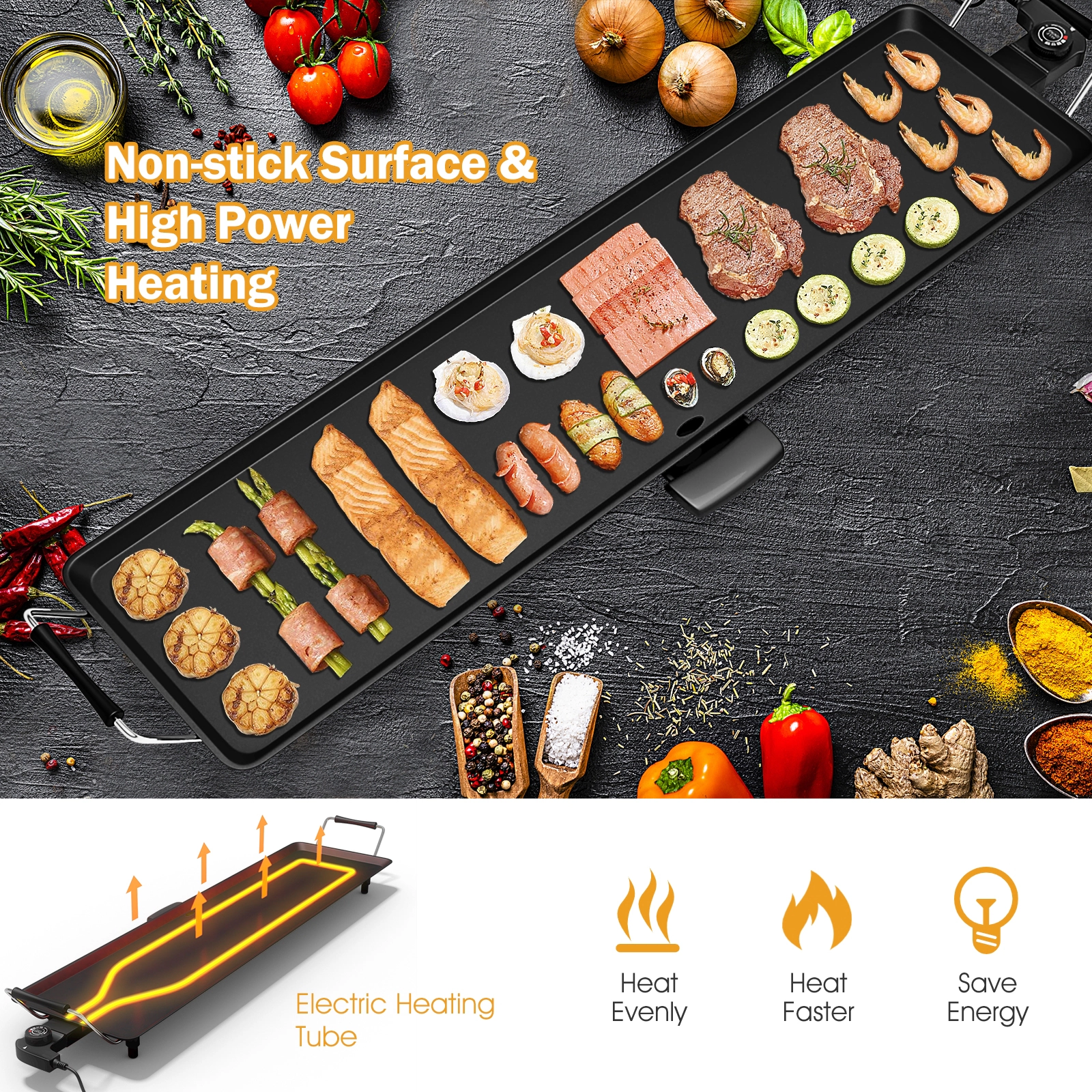 SUGIFT 35 Inch Electric Griddle Black Teppanyaki Grill with Adjustable Temperature