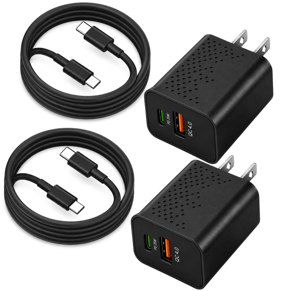 Qixxronics USB C Fast Wall Charger 35W with 3FT Type Charging Cable for Phones, Tablet/iPad, USB-C Type-C Devices (2-Pack)
