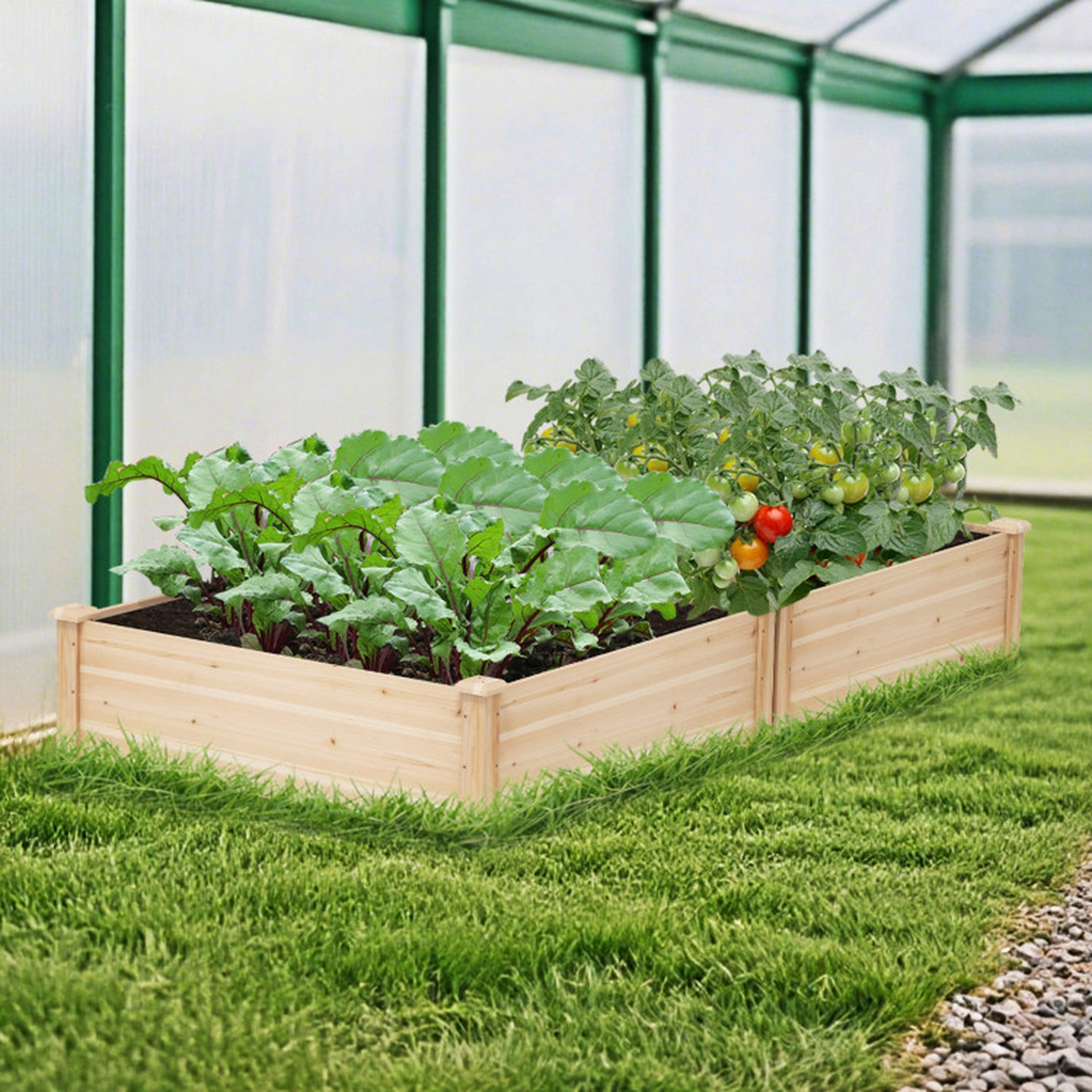 SUGIFT Natural Wood Square Raised Garden Bed with Open-Ended Base and 4 Reinforced Corners 40-in W 40-in D 12-in H