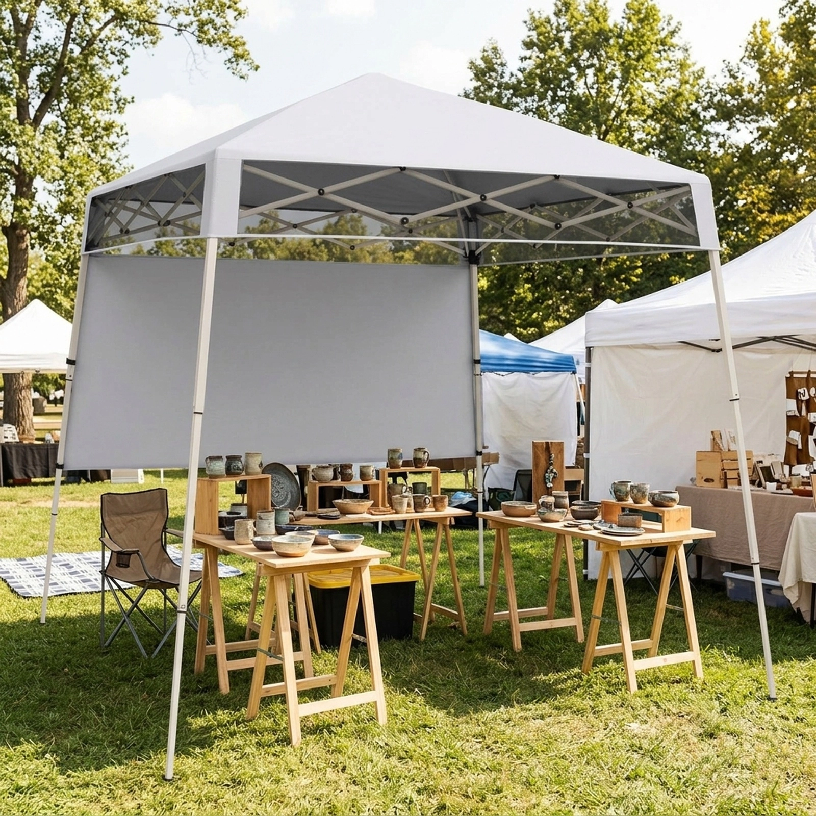 SUGIFT White Instant Slant Leg Pop Up Canopy Tent with 1 Half Sidewall and Carry Bag 7-ft W 7-ft D 7.4-ft H