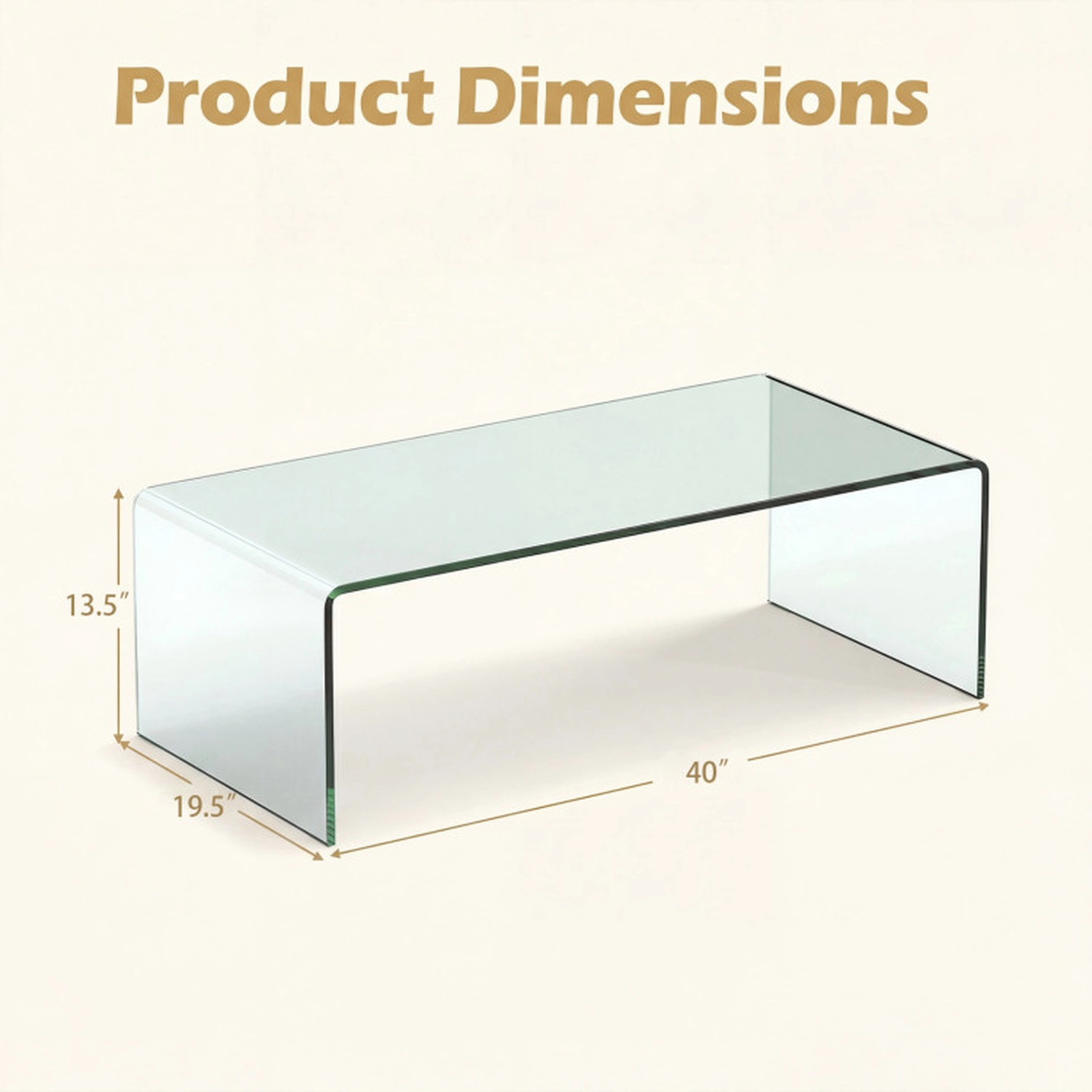 SUGIFT 40-in by 19.5-in 300-lb Capacity Clear Tempered Glass Coffee Table with Smooth Rounded Edges