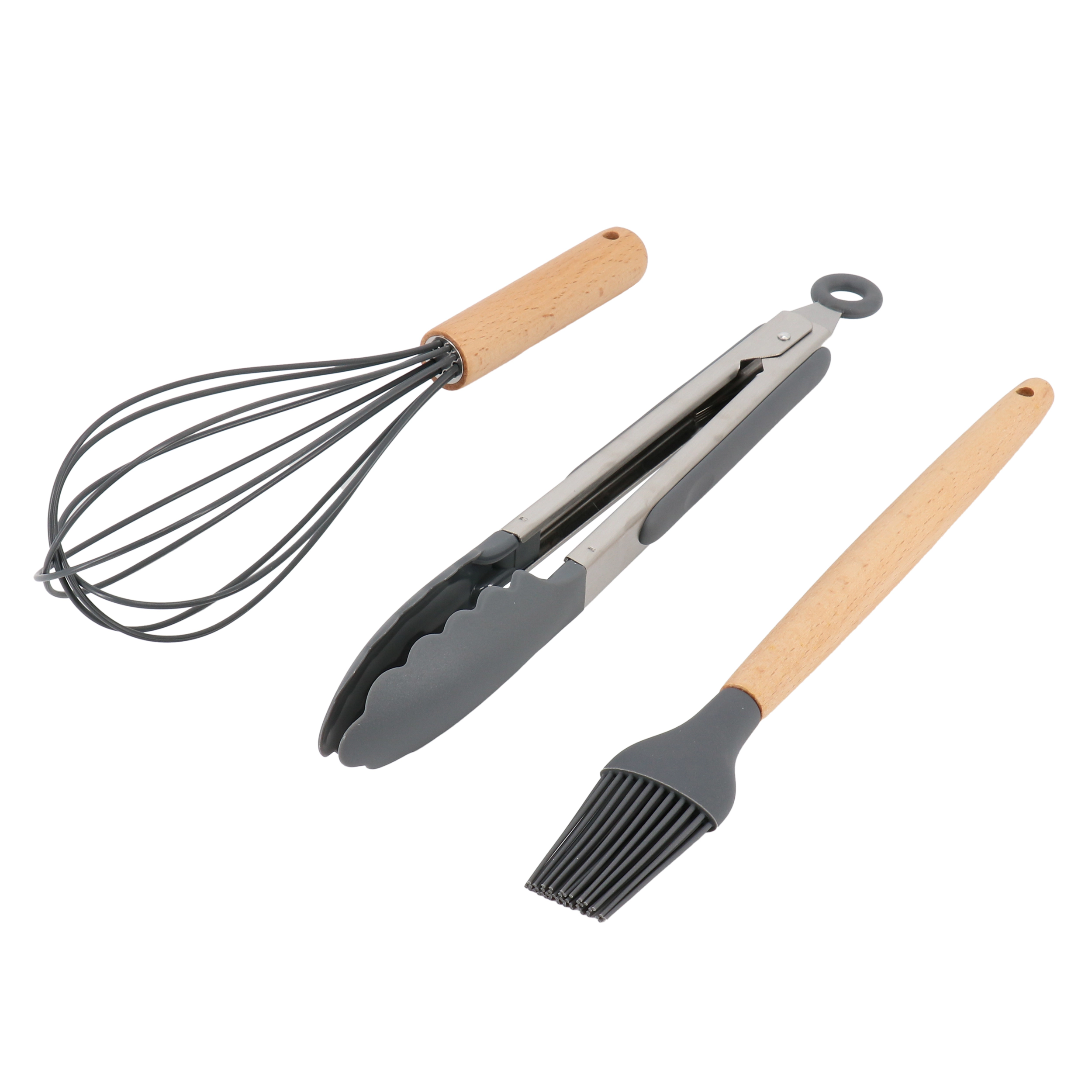 Gibson Home Holton 7 Piece Silicone Beech Wood Kitchen Tool Set in Grey