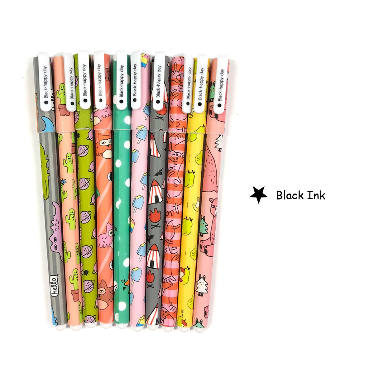 Wrapables Cute Novelty Gel Ink Pens, 0.5mm Fine Point, Cartoon Animal Black Ink, Set of 10