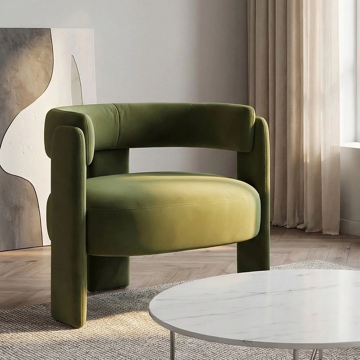 Envelor Modern Velvet Wingback Accent Armchair