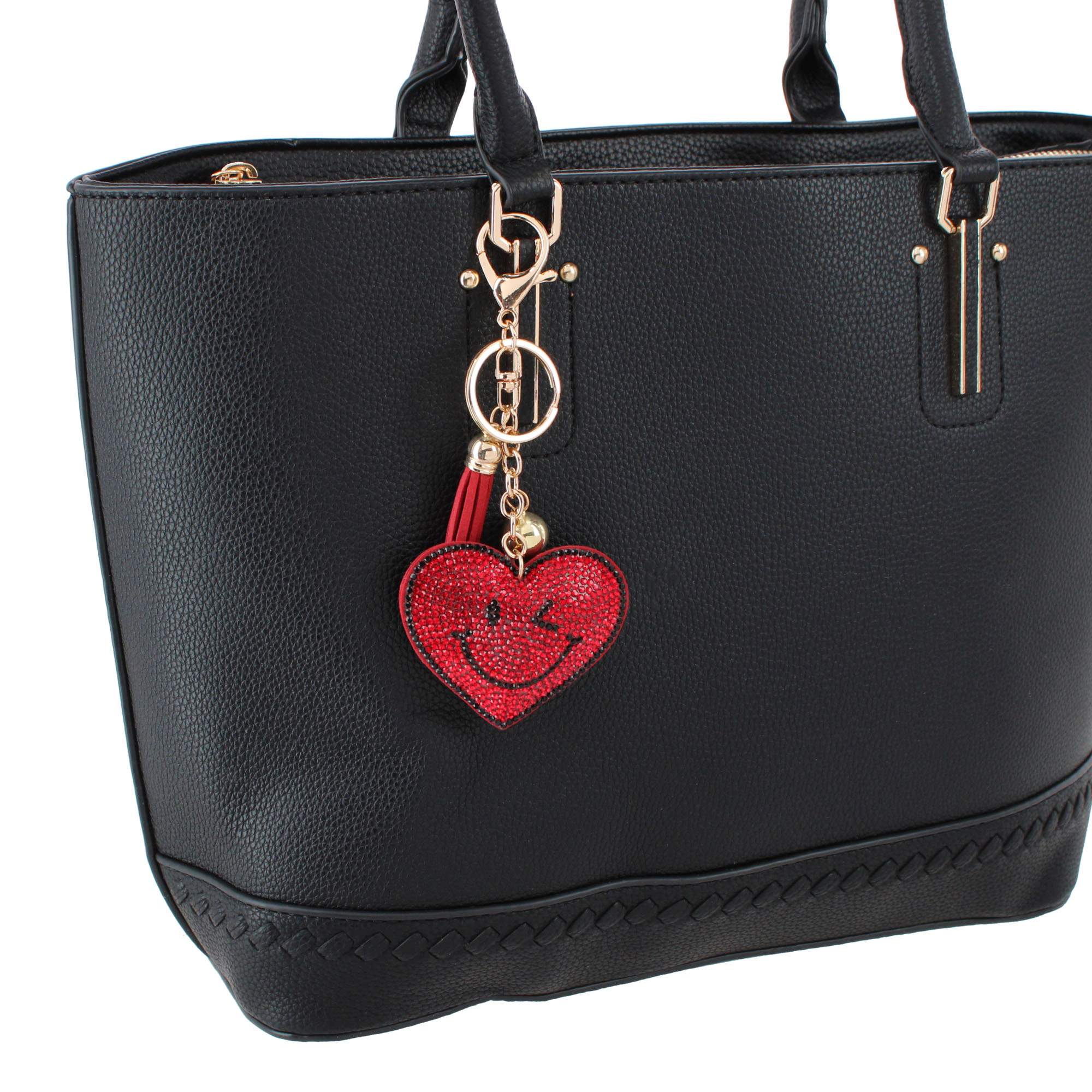 CTM Women's Red Rhinestone Smiley Heart Bag Charm