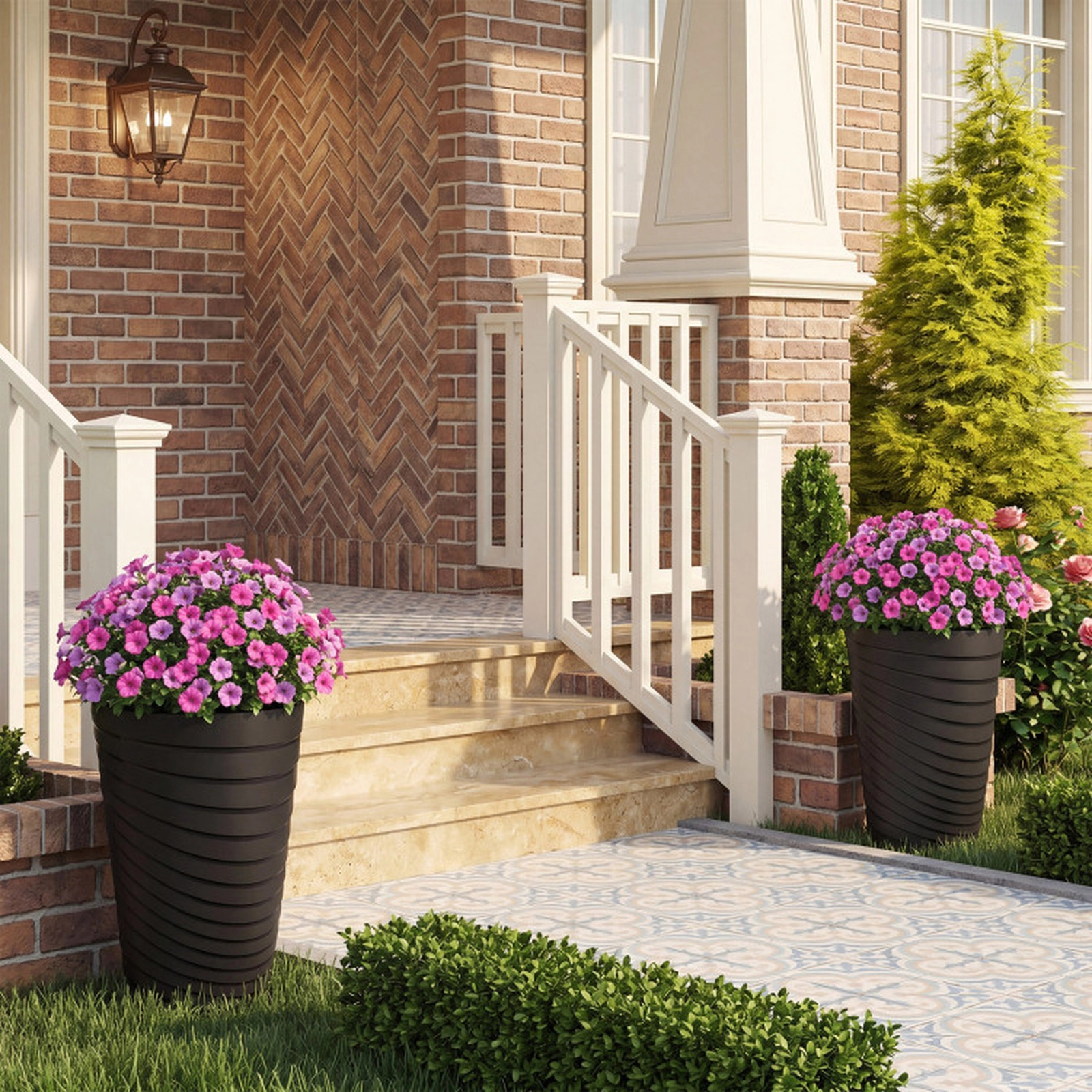 SUGIFT 18-in Tall Outdoor Flower Pot Planter Set with Insert Buckets and Handles Brown Gray