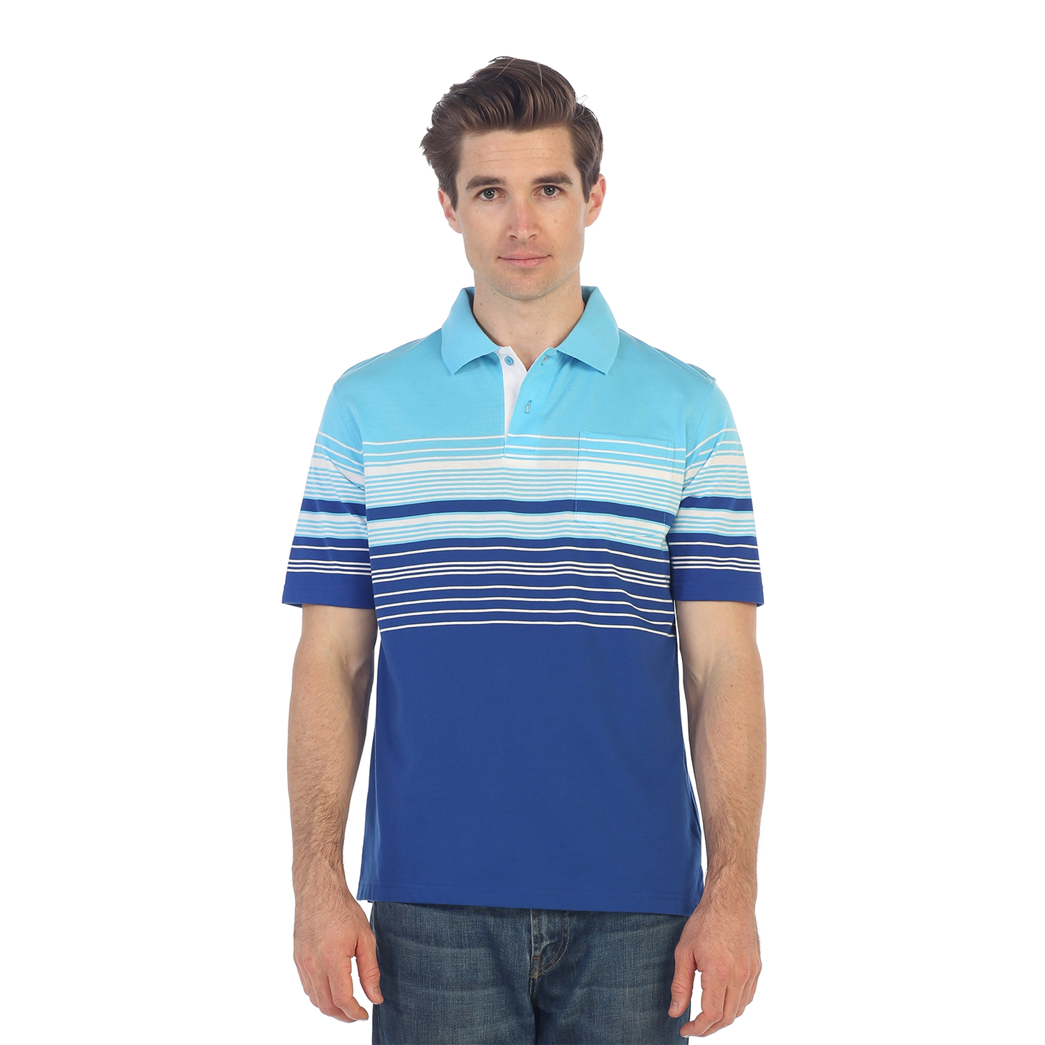 Gioberti Men's Striped Polo Shirt With Pocket - Yarn Dye