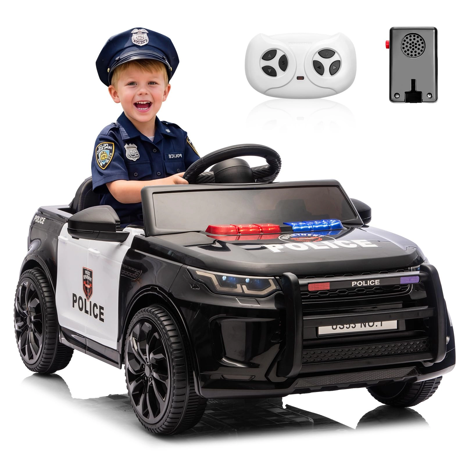 12V Kids Police Ride On Car with Remote Control, Bluetooth Music, Lights & Suspension for Ages 3-8