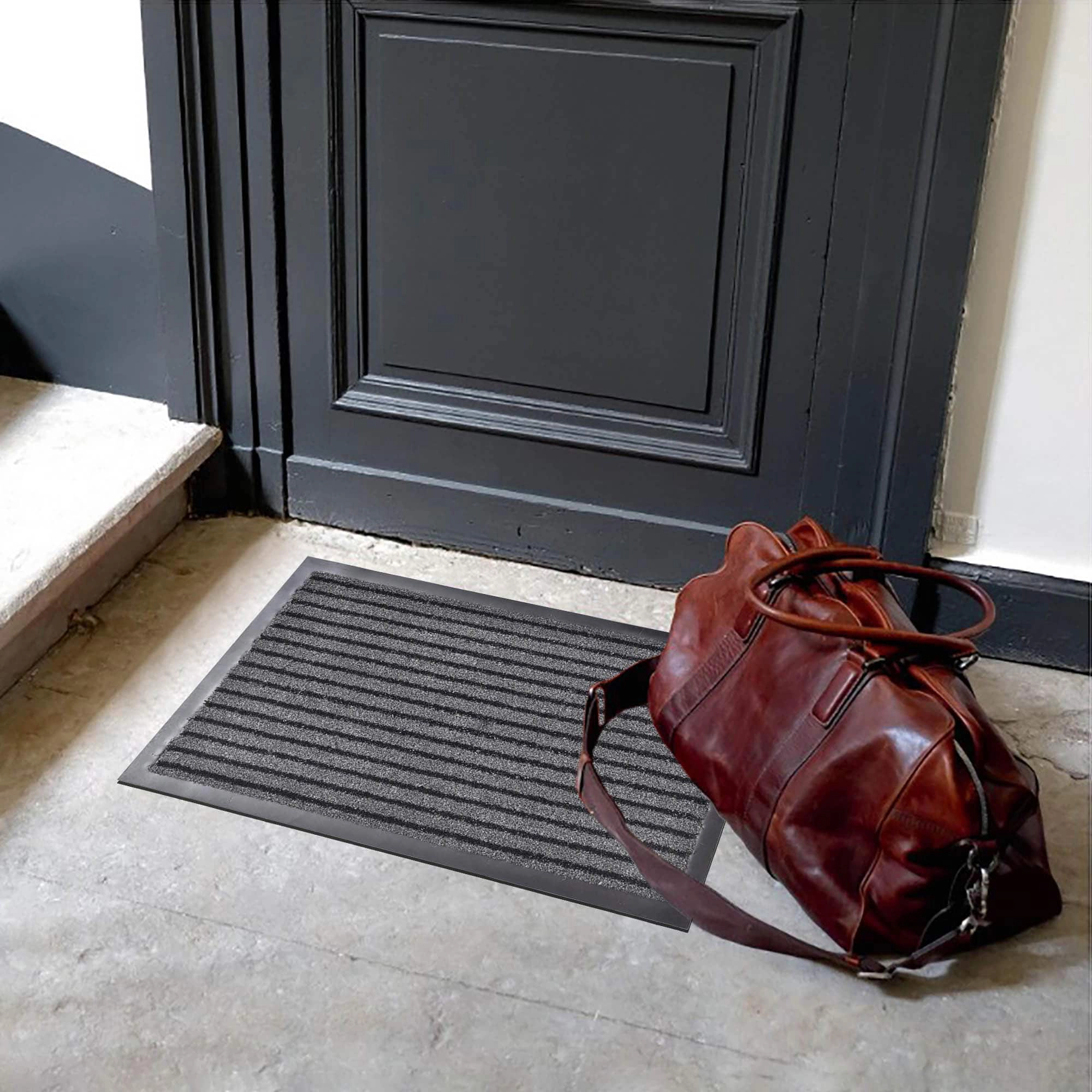 Evideco French Home Goods Gray and Black Stripes Stripes Polypropylene Doormat 24 x 16 Inches