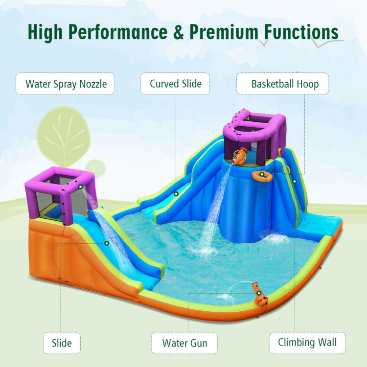 Hivvago 6-in-1 Inflatable Dual Water Slide Bounce House Without Blower