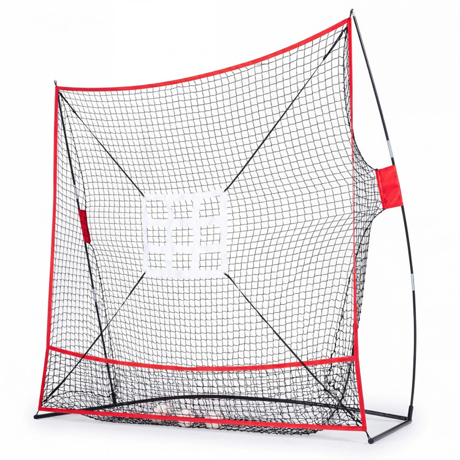 SUGIFT Black Baseball Practice Net with 2 Strike Zone Targets and Ball Collection Base 7-ft W 3-ft D 7.4-ft H