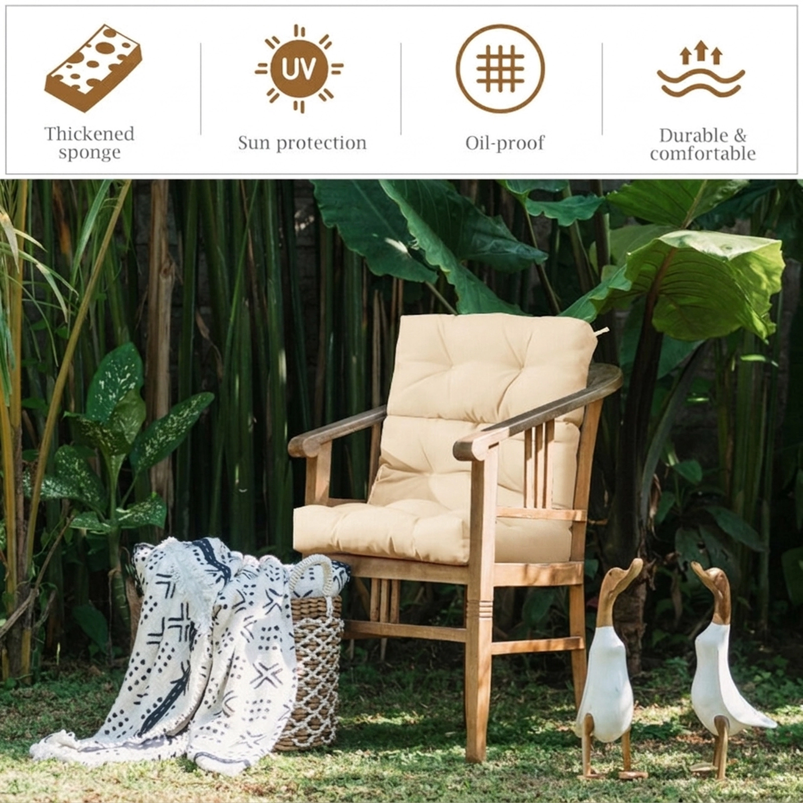 SUGIFT Tufted High Back Outdoor Patio Chair Cushion 45.5-in Long Blue Gray Orange Red & Orange Turquoise Beige