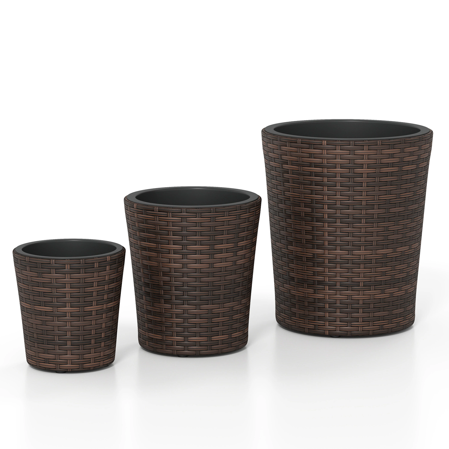 LJG Set of 3 Plastic Planters with Drainage Holes and Saucers for Porch and Garden