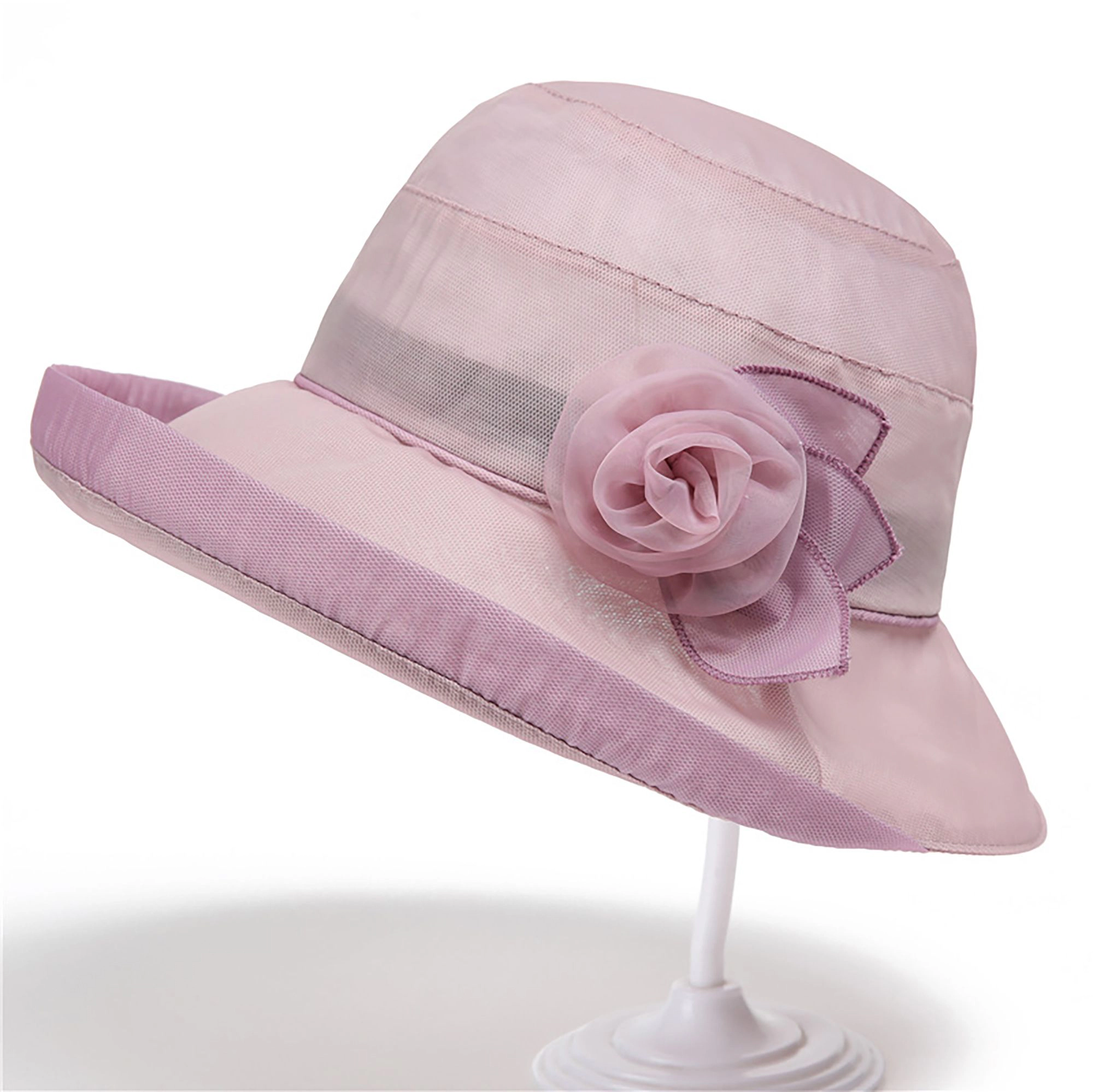 Anna-Kaci Womens Wide Brim Mesh Sun Hat Elegant Flower Accent Summer Garden Party Hat