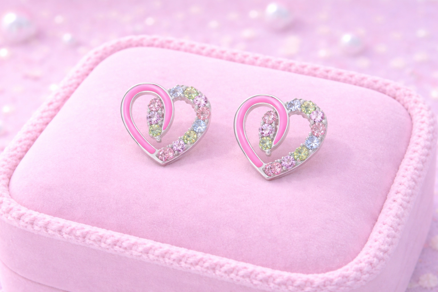 Chanteur Kids Heart Stud Earrings - Hypoallergenic Surgical Titanium Screwback, Silver-Plated, Cubic Zirconia