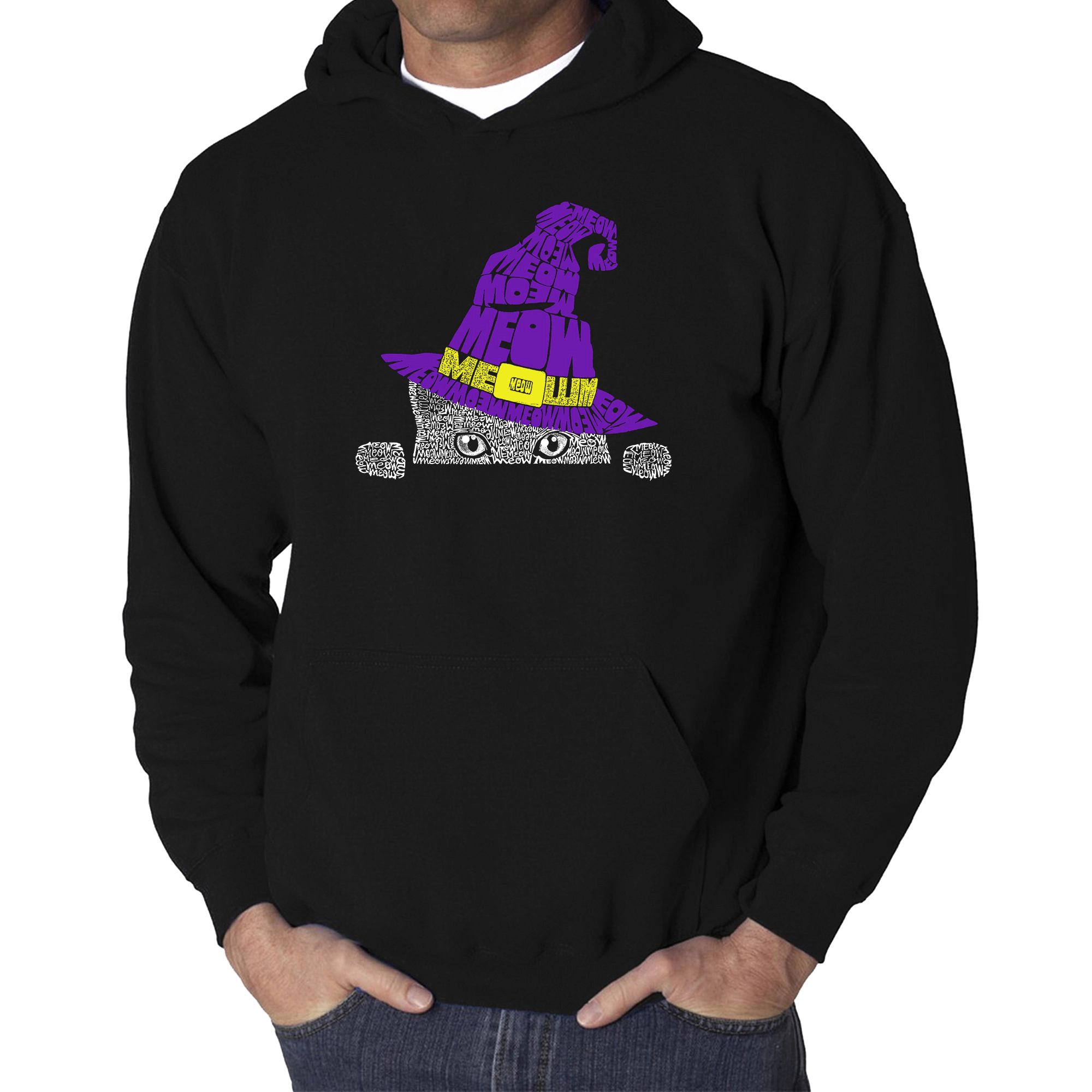 LA Pop Art Peeking Witch Cat - Men's Word Hooded Sweatshirt