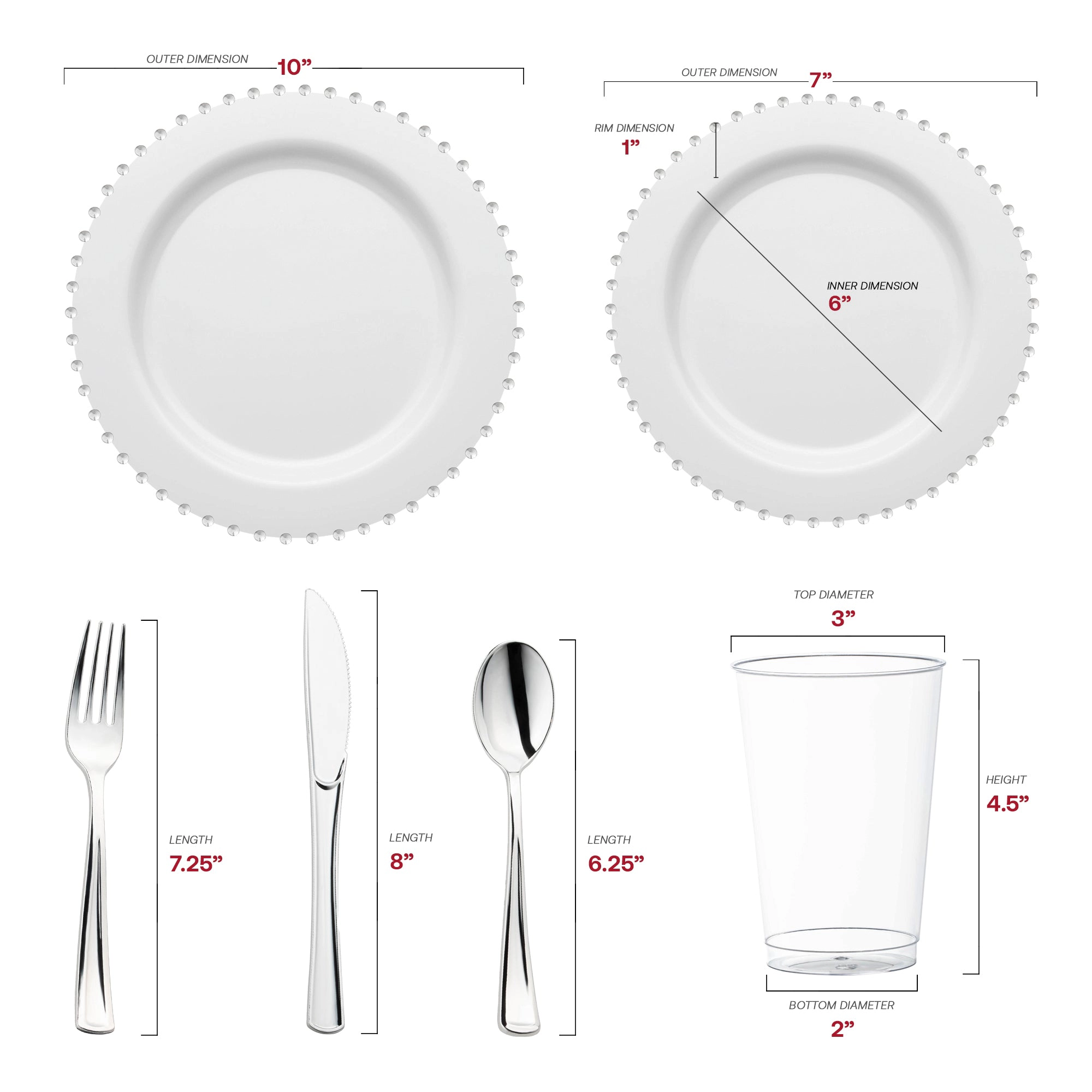 Smarty Had A Party White with Silver Pearl String Round Disposable Plastic Wedding Value Set