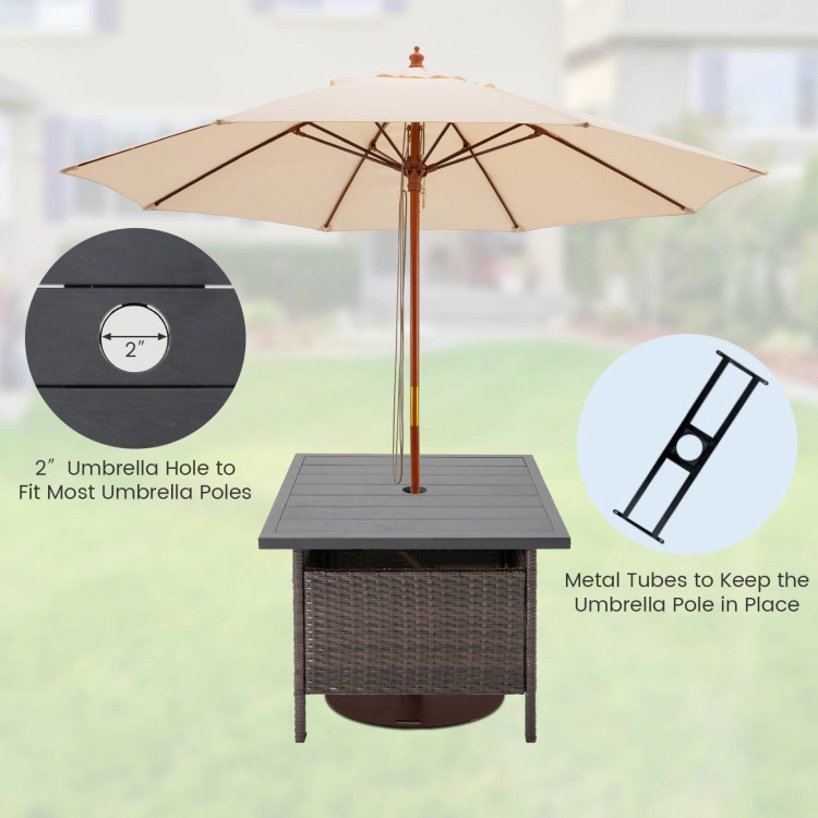 Hivvago Patio Square Wicker Side Table With Umbrella Hole For Yard Garden Poolside
