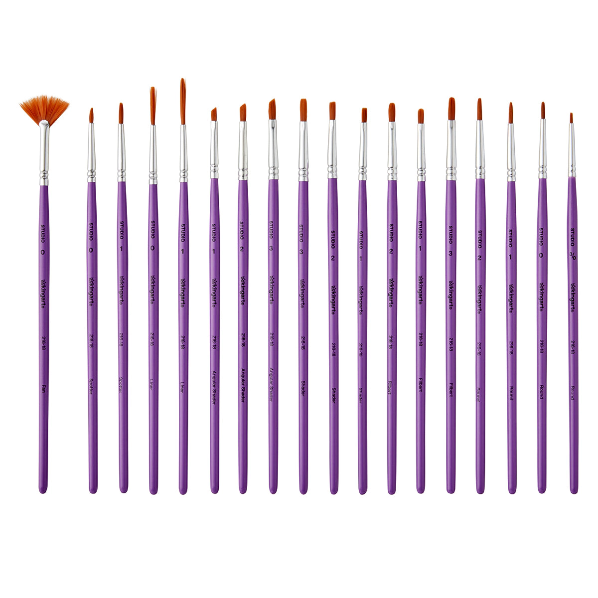 KINGART Studio Brown Nylon Detail Brush Set - 18 pc, Acrylic & Watercolor