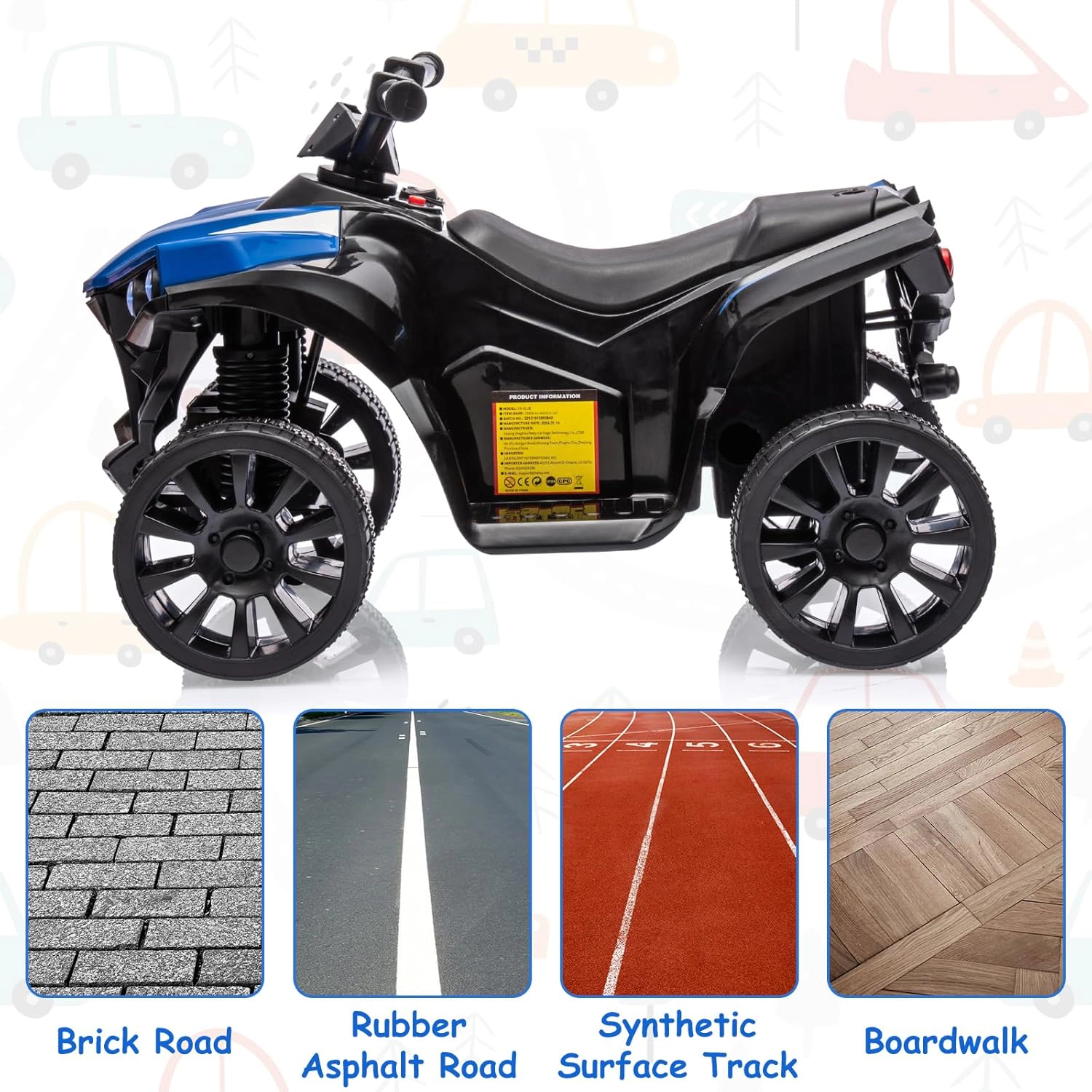 Enjyam 6V Kids ATV Quad Ride On Toy, Electric 4-Wheeler w/1.8MPH Speed, Music, LED Headlight, Foot Pedal