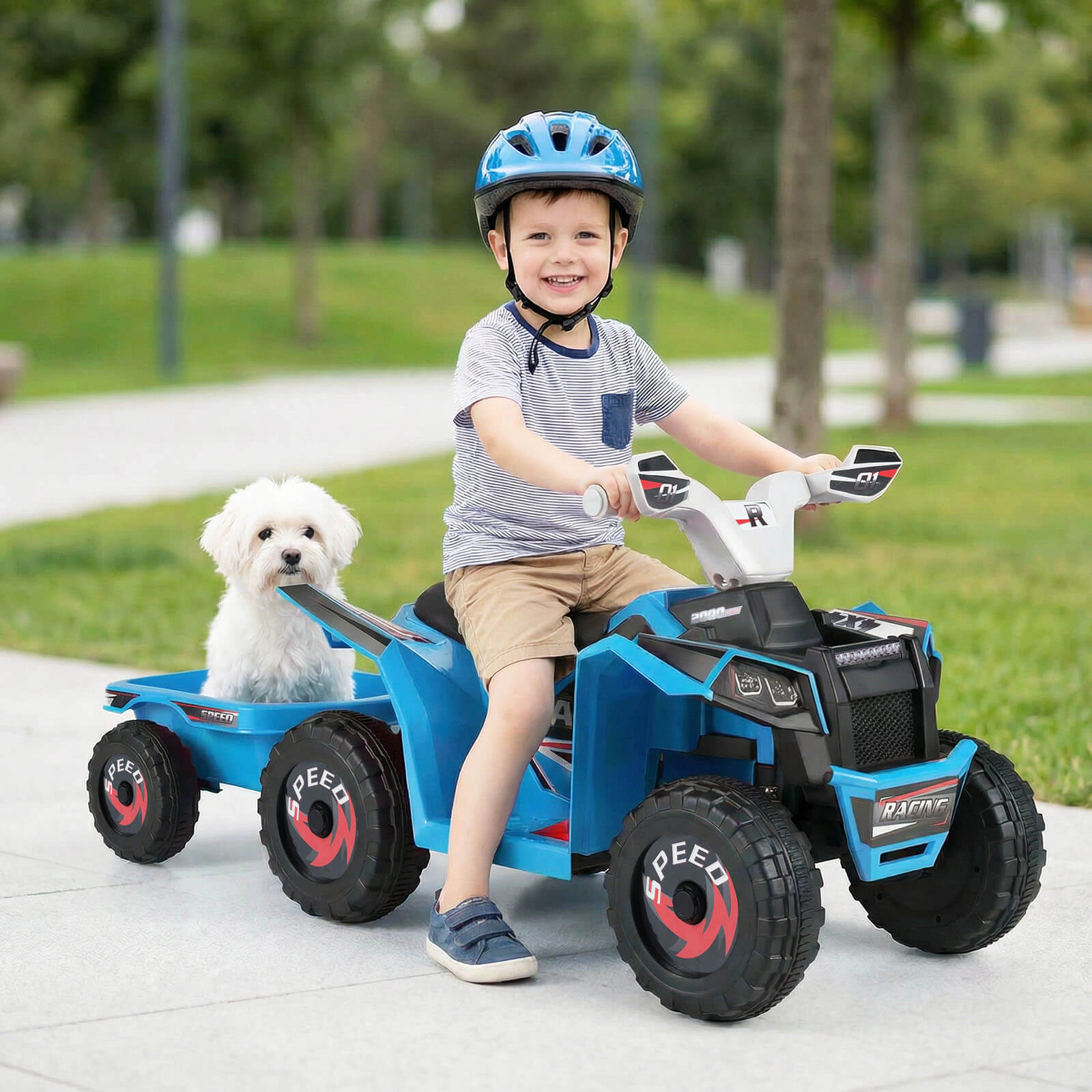 Costway Kids Electric ATV Car, 6V Battery-Powered Ride on Toy with Removable Back Trailer