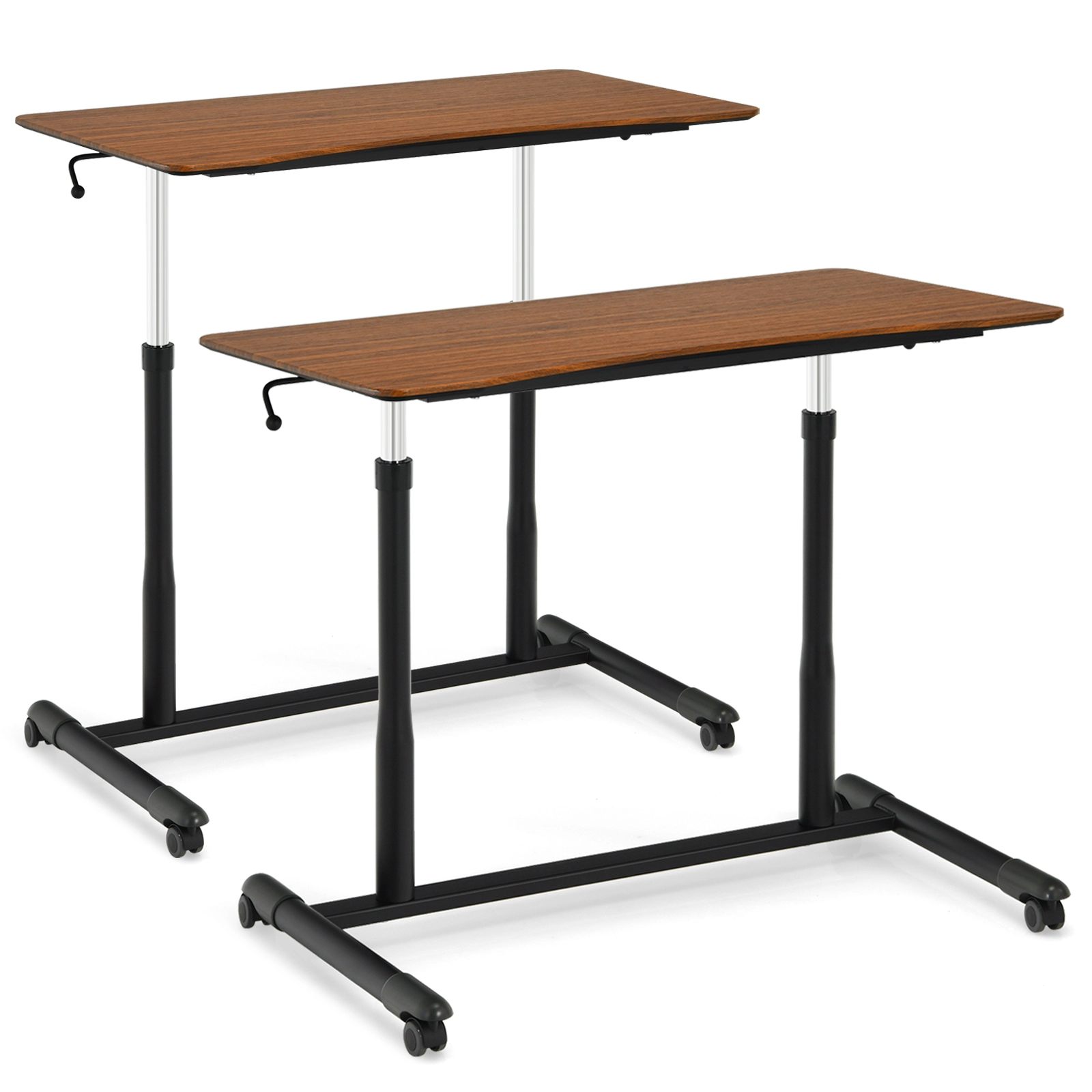 SUGIFT Height Adjustable Sit to Stand Rolling Computer Desk With 37.5 x 21.5 in Work Surface 66-Lb Capacity Brown