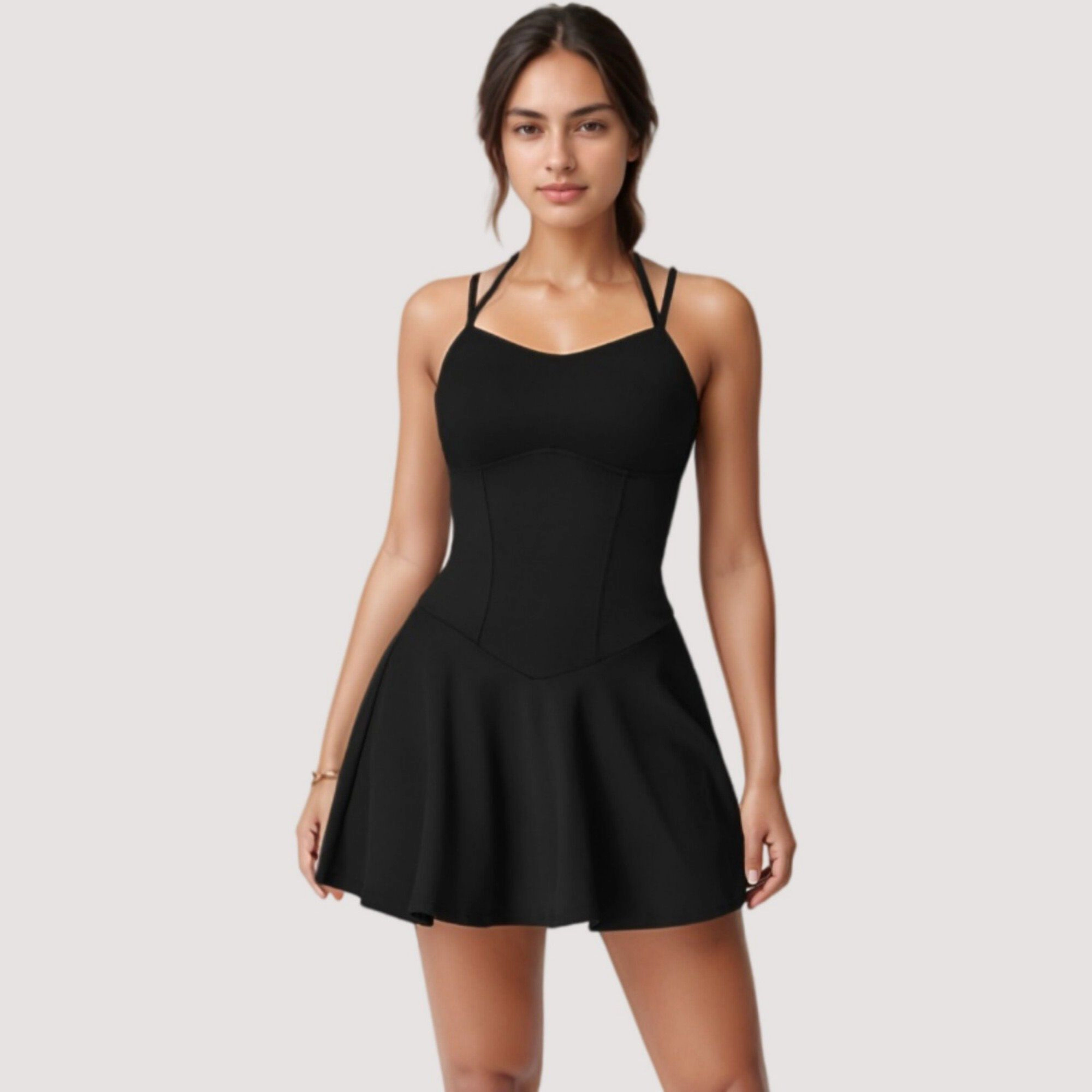 Anna-Kaci Women's Strappy Athletic Dress with Built-In Shorts and Side Pocket