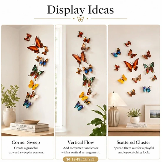 Home Collection Pack of 12, 3D Butterfly PVC Wall Stickers Home Decor Decals