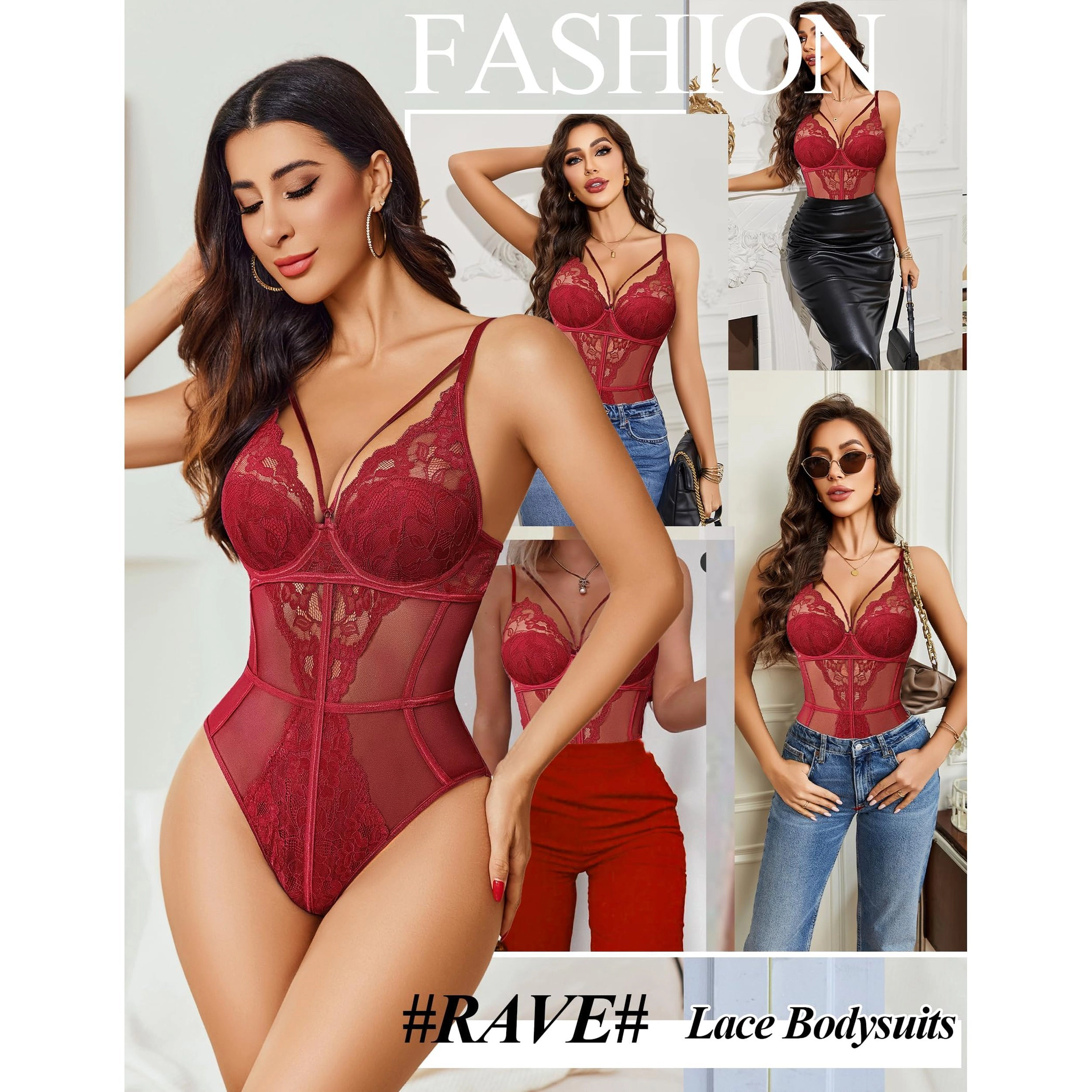 Avidlove Women's Lace Teddy Strappy Babydoll Bodysuit with Snap Crotch