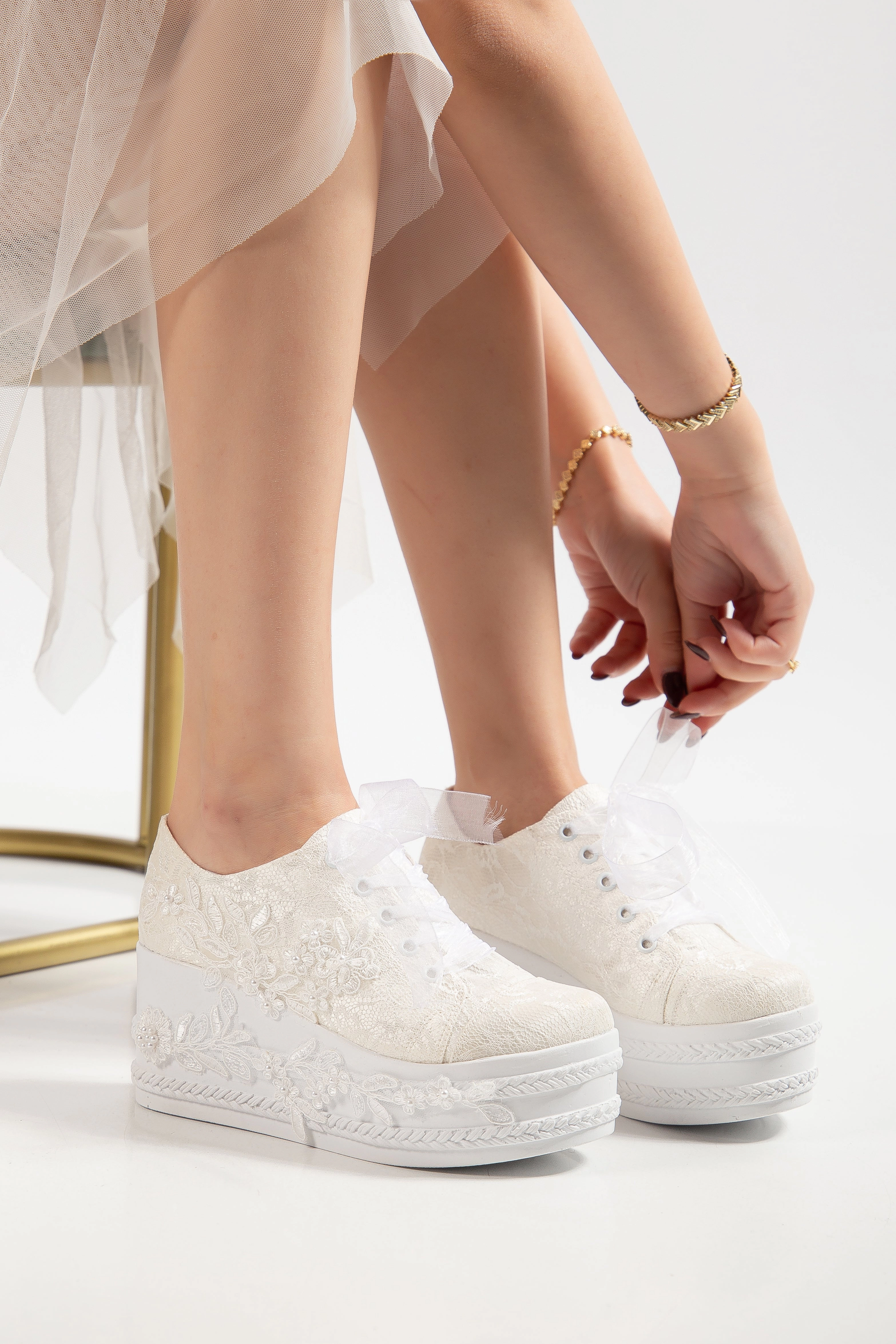 Forever & Always Womens Valencia Lace Platform Bridal Sneaker
