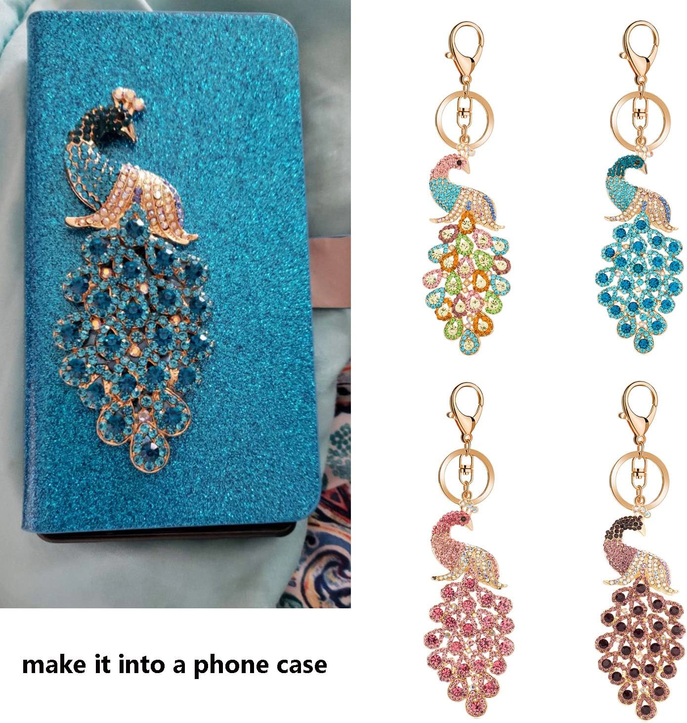 Wardrobe Whimsy Peacock Keychain with Rhinestone for Bags or Purse