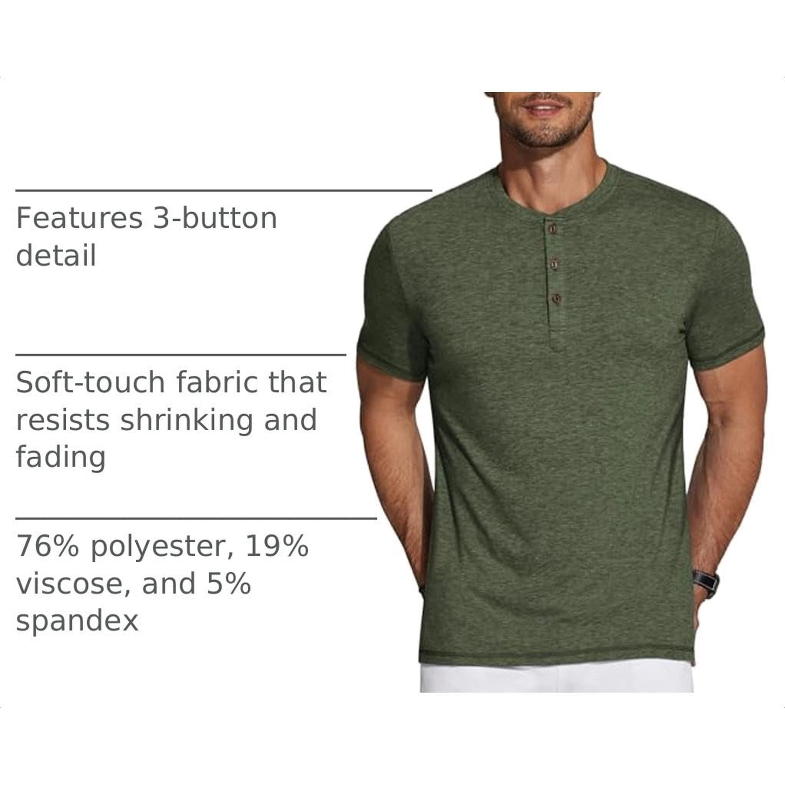 COOFANDY Mens Casual Short Sleeve Henley Shirt  Button Placket Crew Neck Tees