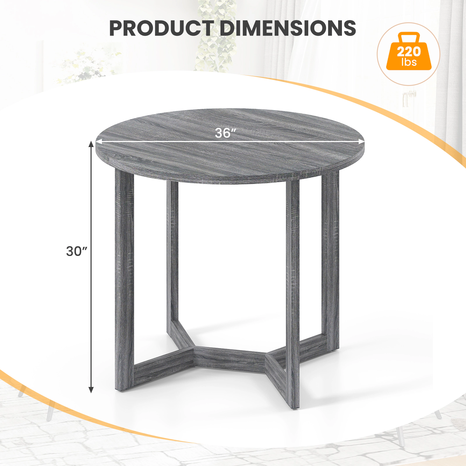 LJG 36 Inch Round Wood Dining Table for 2-4 People with Wing-Shaped Pedestal Base