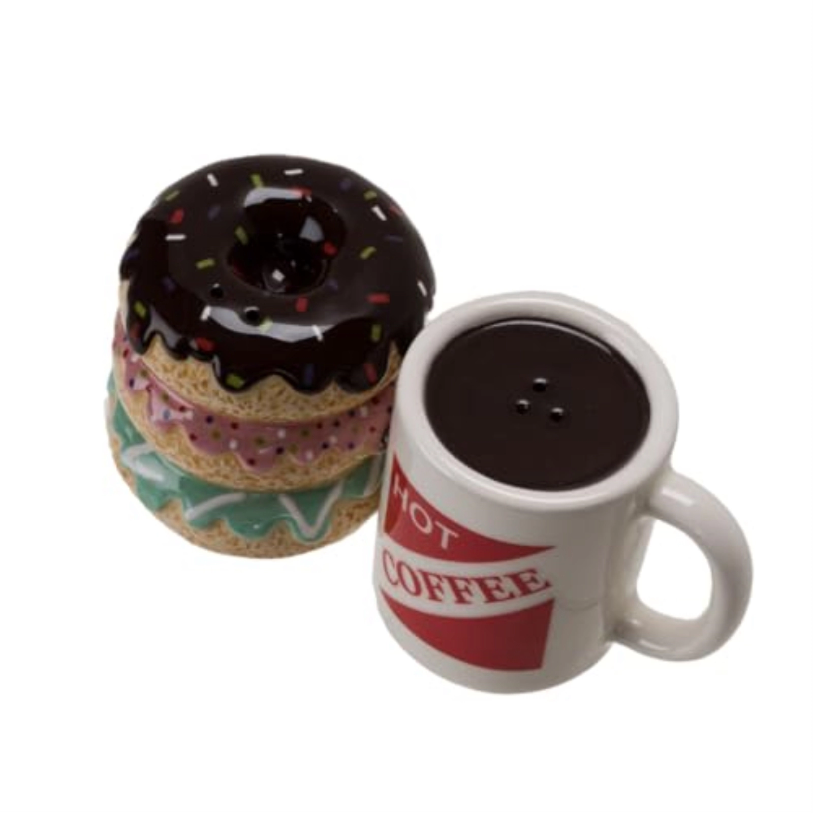 Pacific Giftware Morning Brew Hot Coffee and Donut Shop Ceramic Magnetic Salt and Pepper Shaker Set