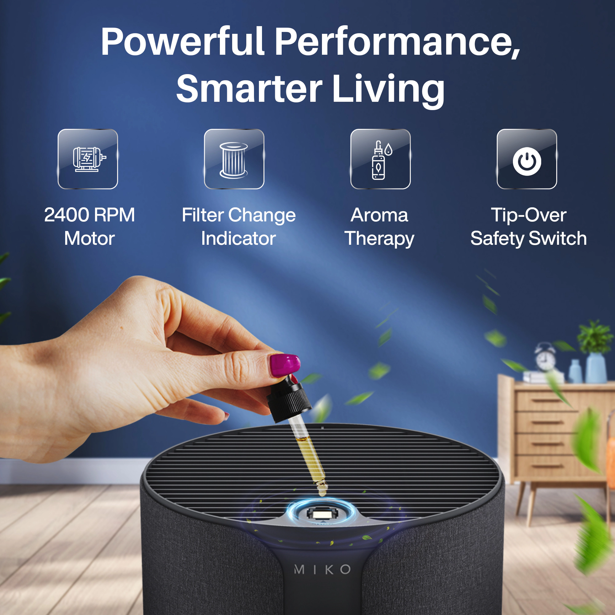 Miko Ibuki 2.0 Smart Home Air Purifier with App Control & Oil Diffuser 1500 sqft