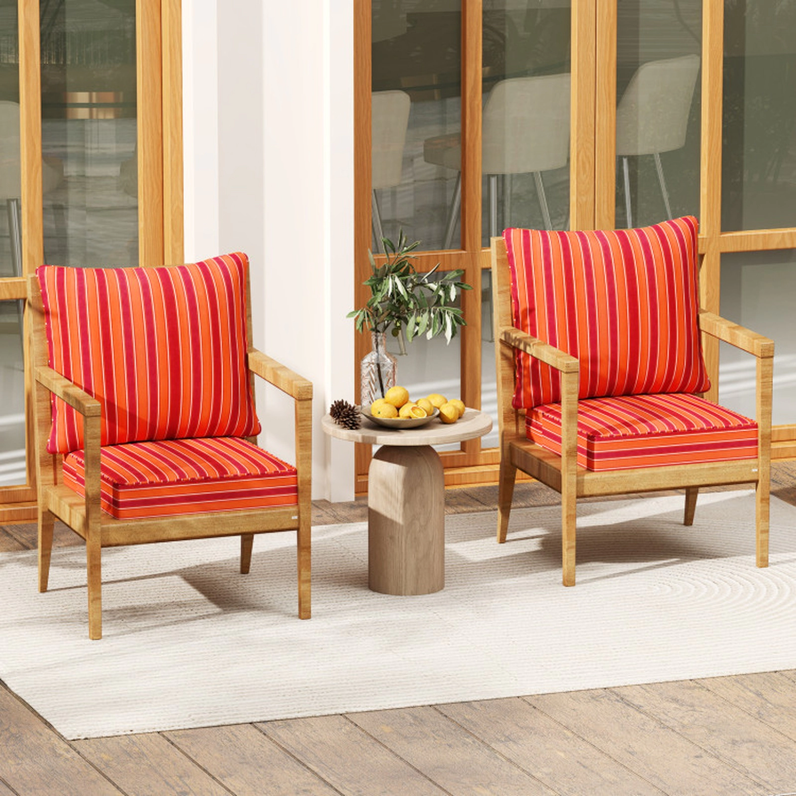 SUGIFT Orange Deep Seat Outdoor Patio Chair Cushion Set with Back Pad and Rope Belts 25-in W 25-in D 5-in H