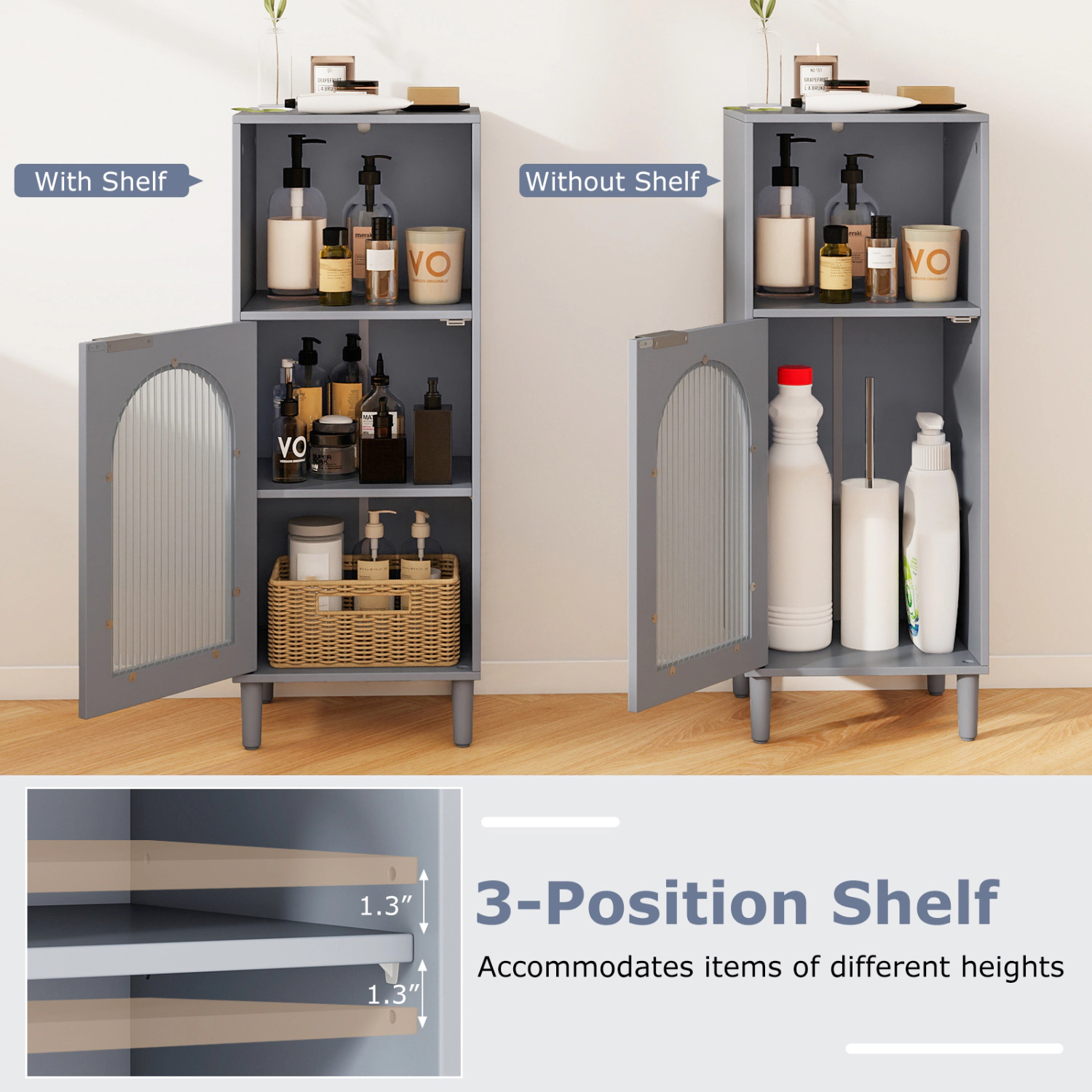 SlickBlue Bathroom Storage Cabinet with Glass Door and Shelf