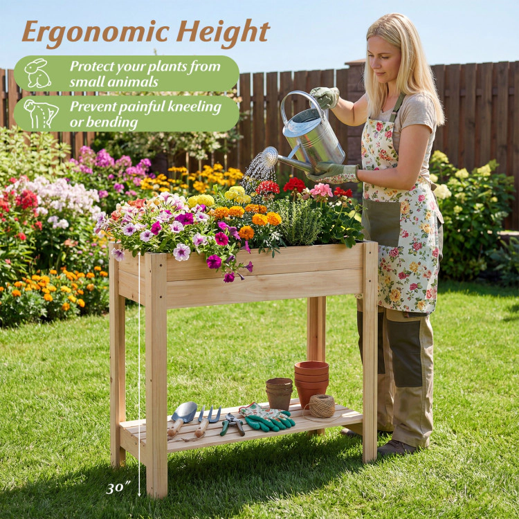 Hivvago Wooden Raised Garden Bed with Legs and Storage Shelf