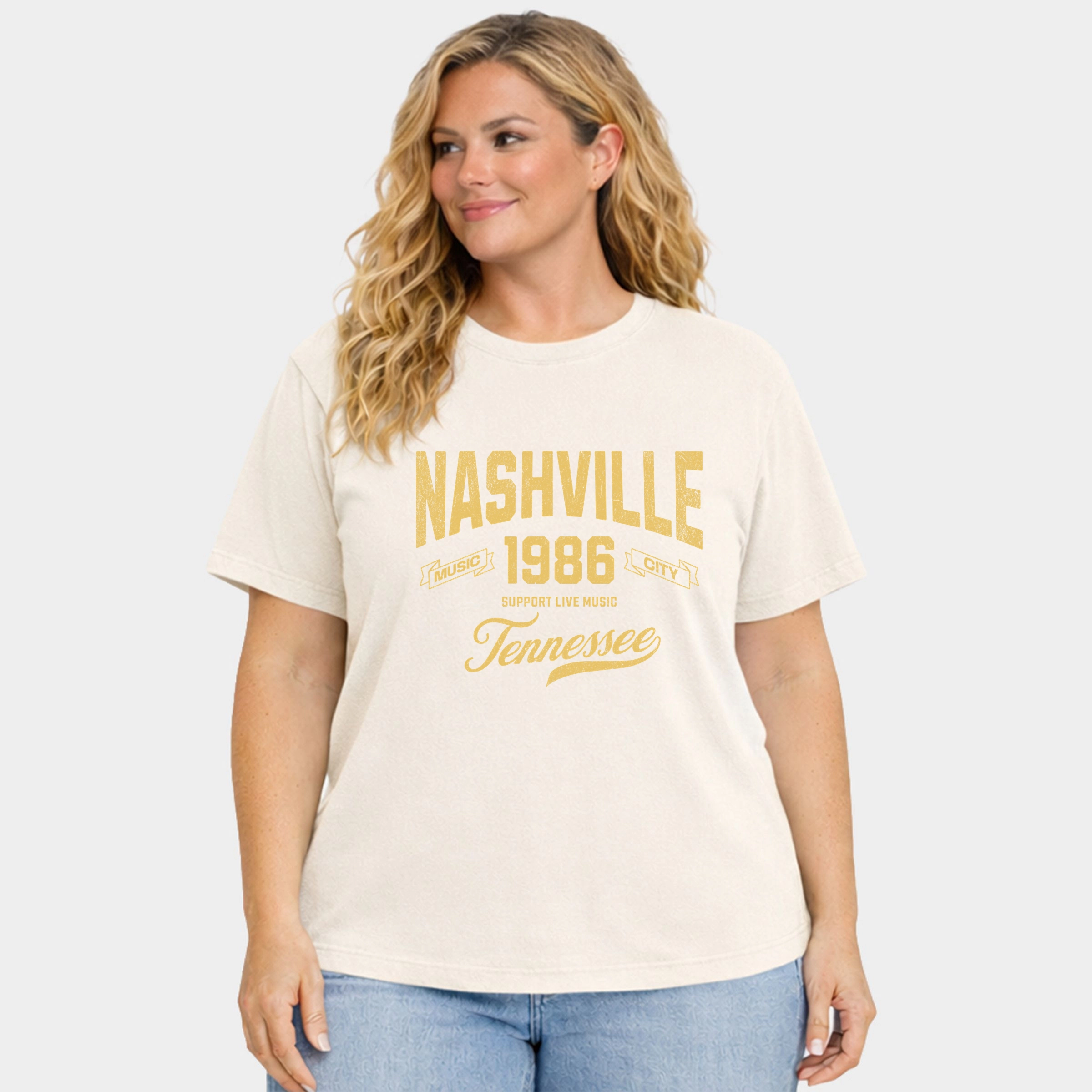 Simply Sage Market - Women's Plus Sized Garment Dyed Graphic T-Shirt Nashville Tennessee Music City